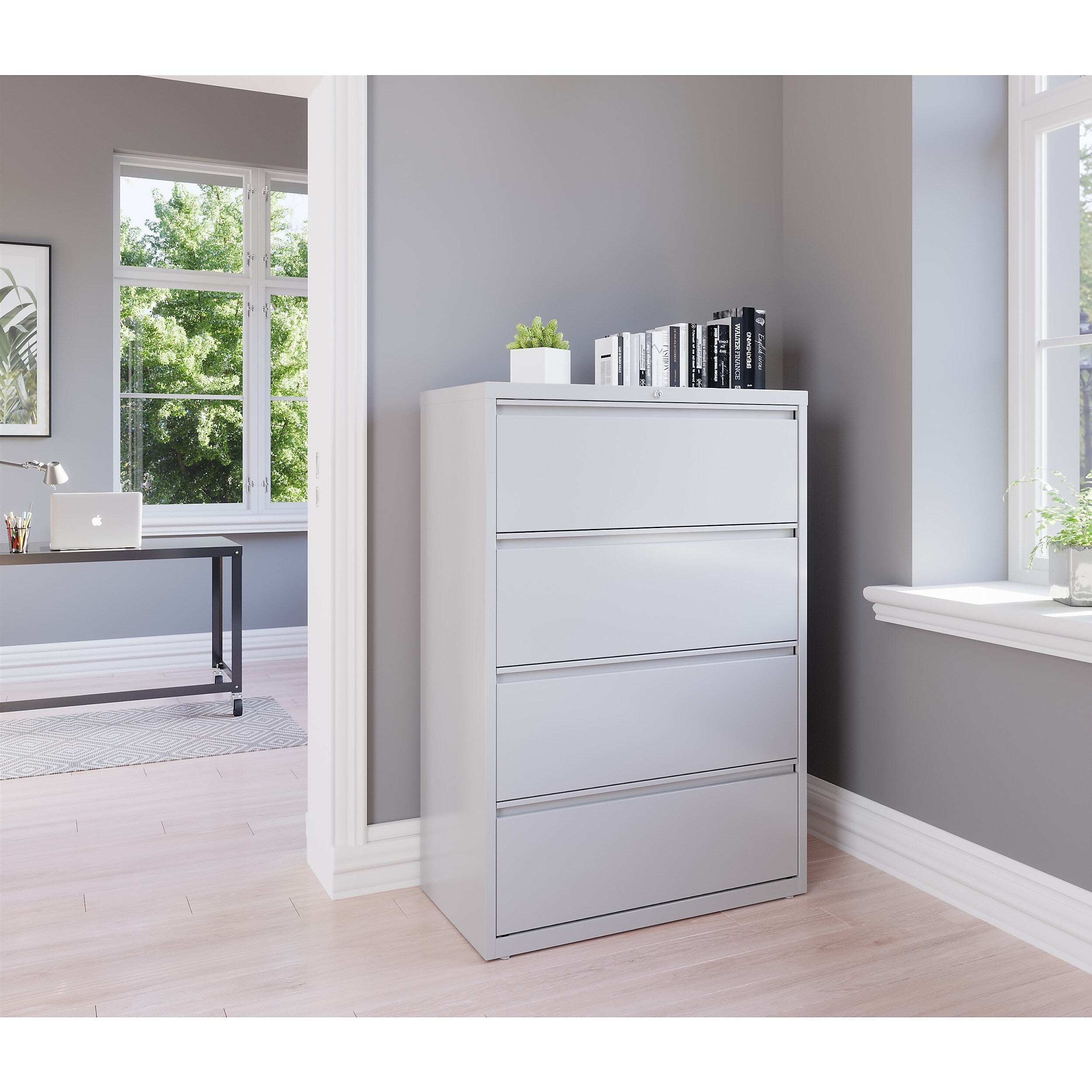 Staples 4-Drawer Lateral File Cabinet, Locking, Letter/Legal, Gray, 36