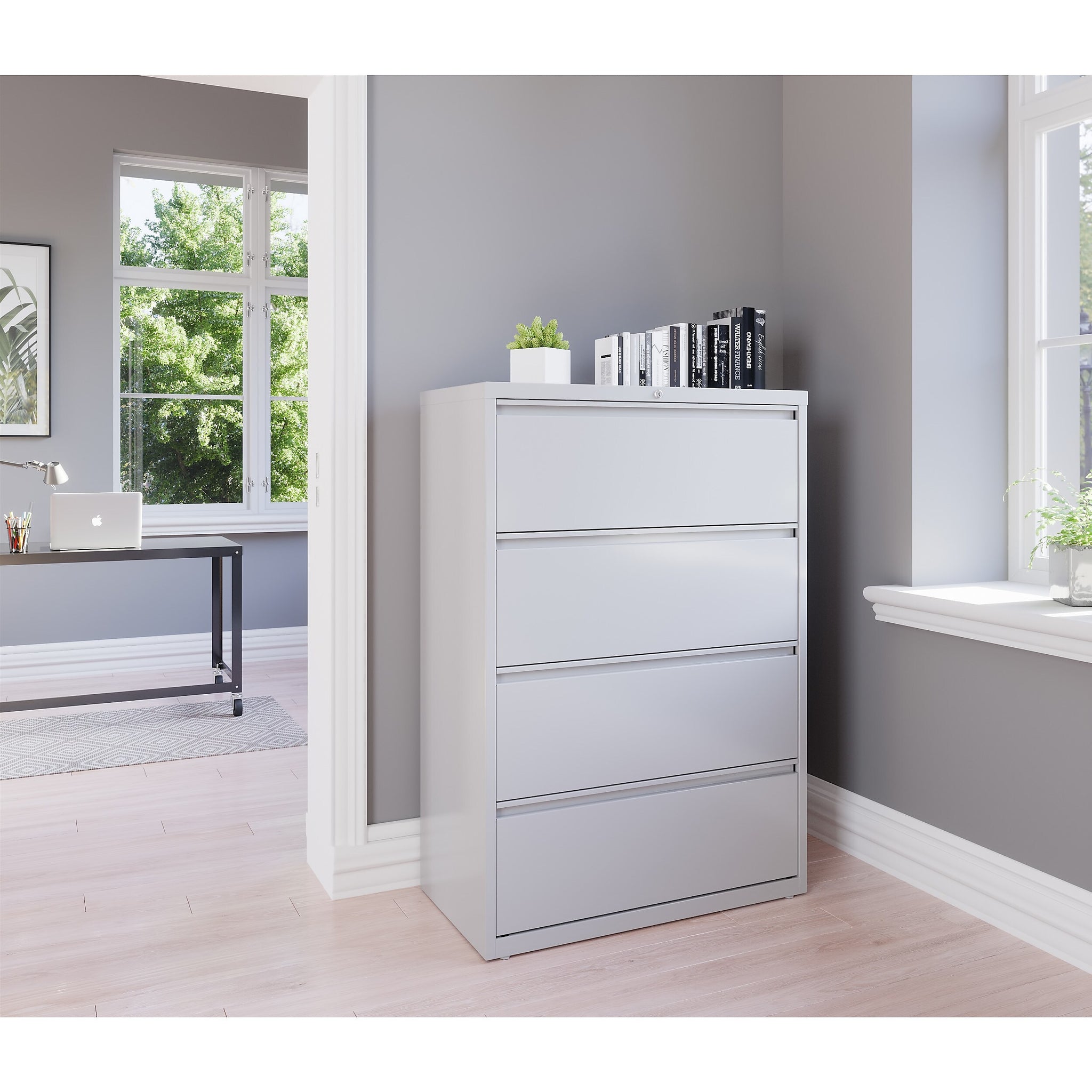 Staples 4-Drawer Lateral File Cabinet, Locking, Letter/Legal, Gray, 36