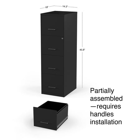 Staples 4-Drawer Light Duty Vertical File Cabinet, Locking, Letter, Black, 18"D