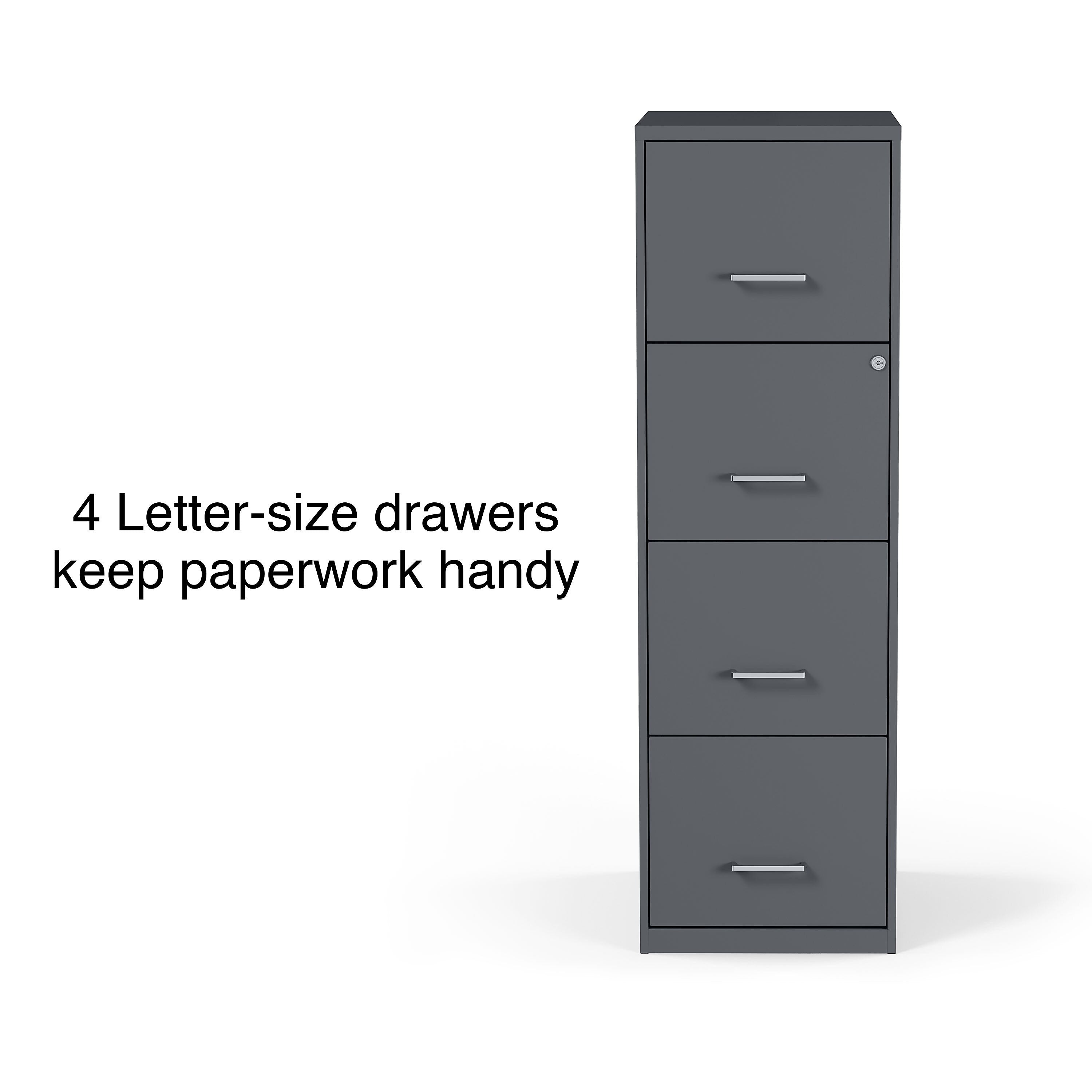 Staples 4-Drawer Light Duty Vertical File Cabinet, Locking, Letter, Charcoal, 18