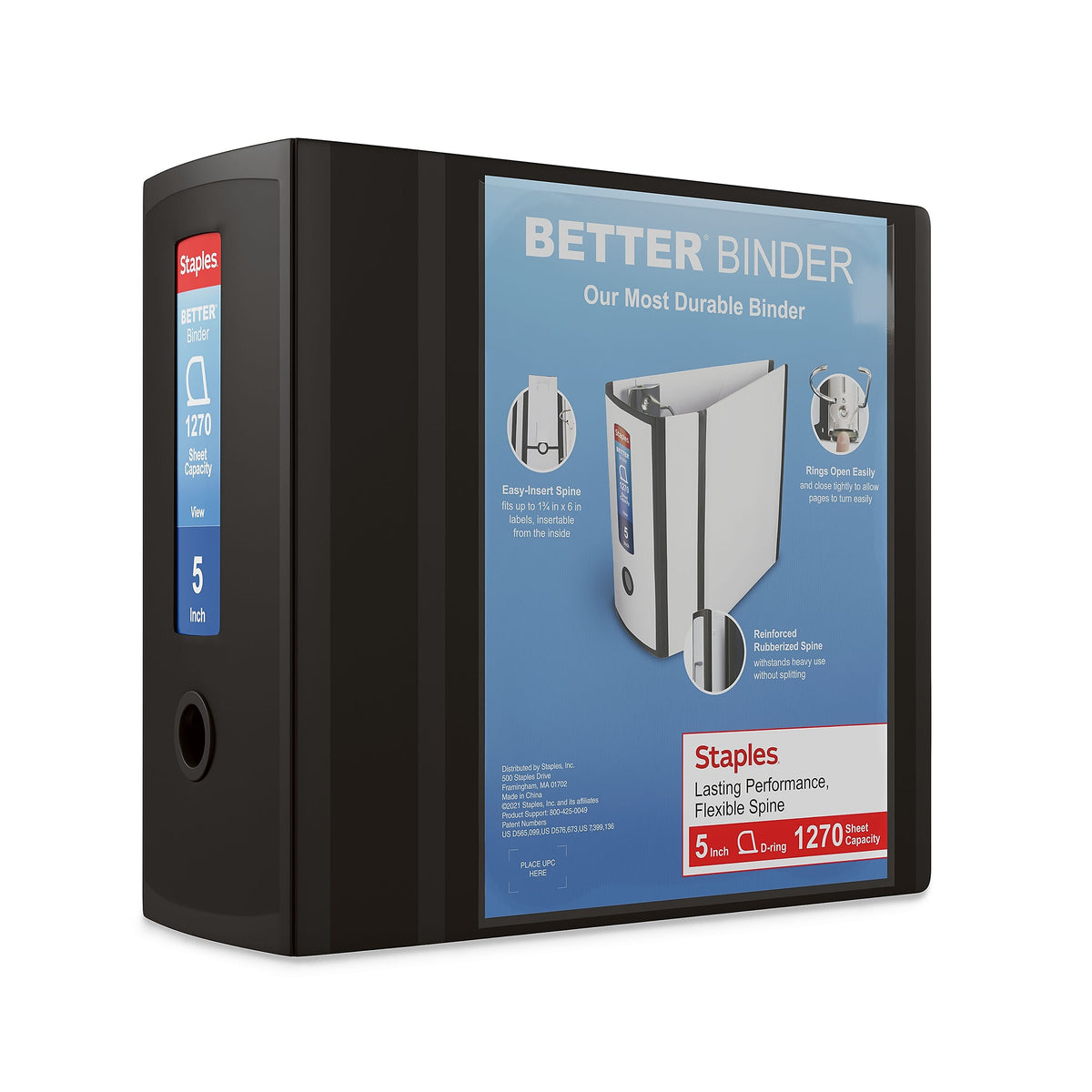 Staples 5" 3-Ring Better Binder, D-Ring, Black