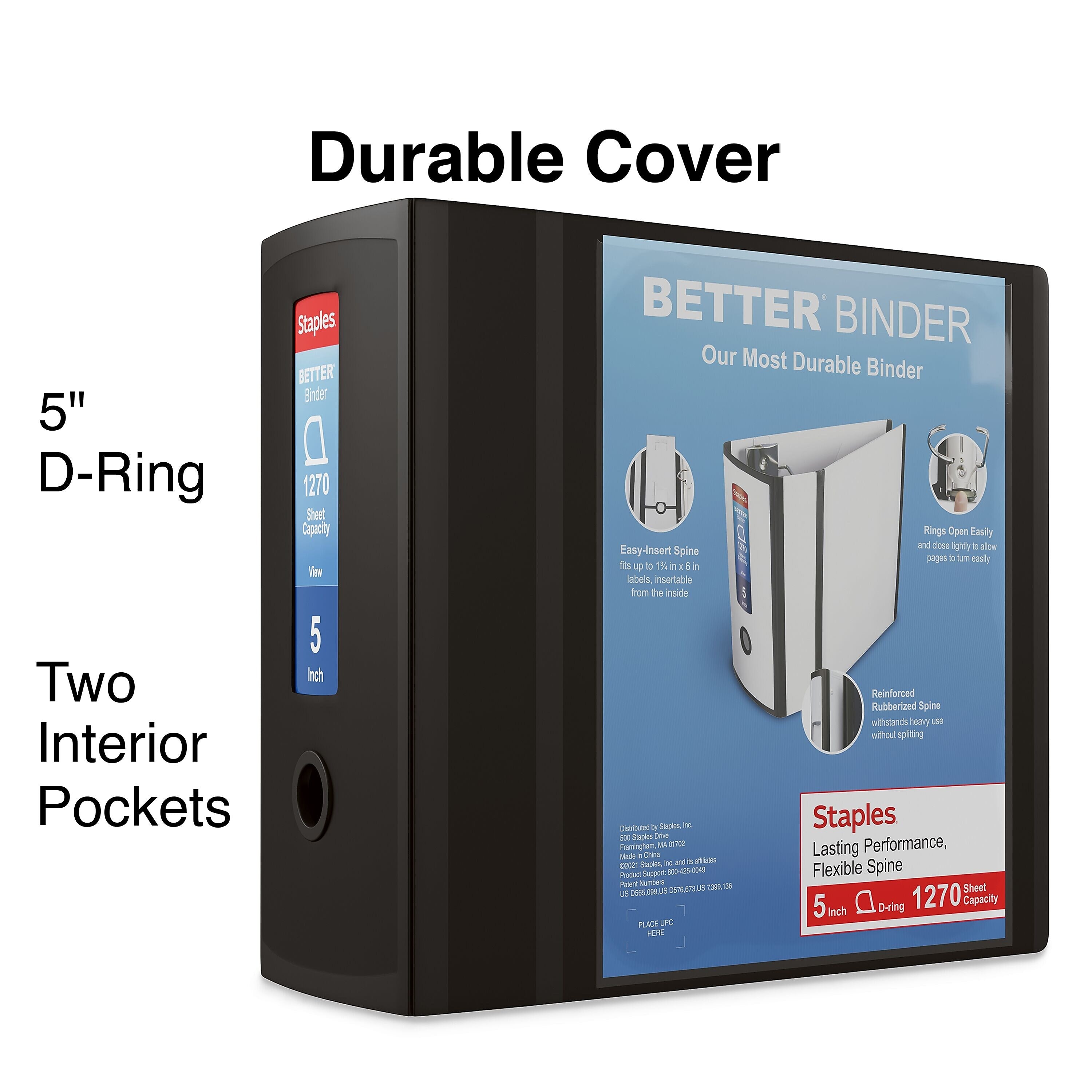 Staples 5" 3-Ring Better Binder, D-Ring, Black