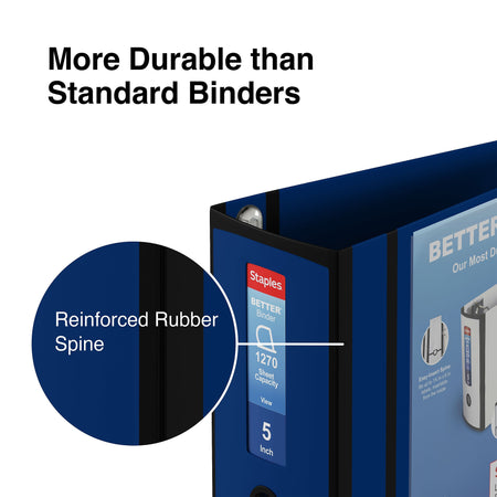 Staples 5" 3-Ring Better Binder, D-Ring, Navy Blue