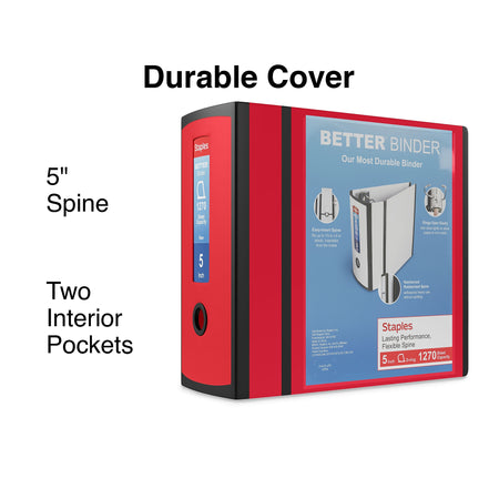 Staples 5" 3-Ring Better Binder, D-Ring, Red