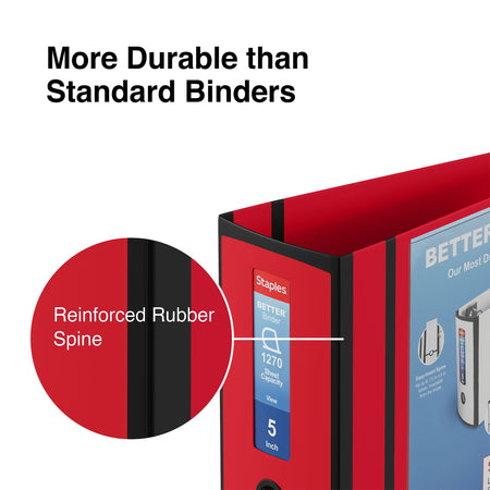 Staples 5" 3-Ring Better Binder, D-Ring, Red