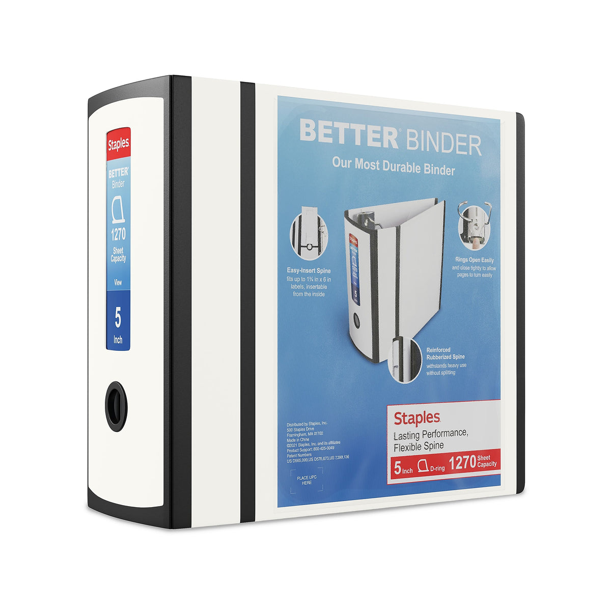 Staples 5" 3-Ring Better Binder, White