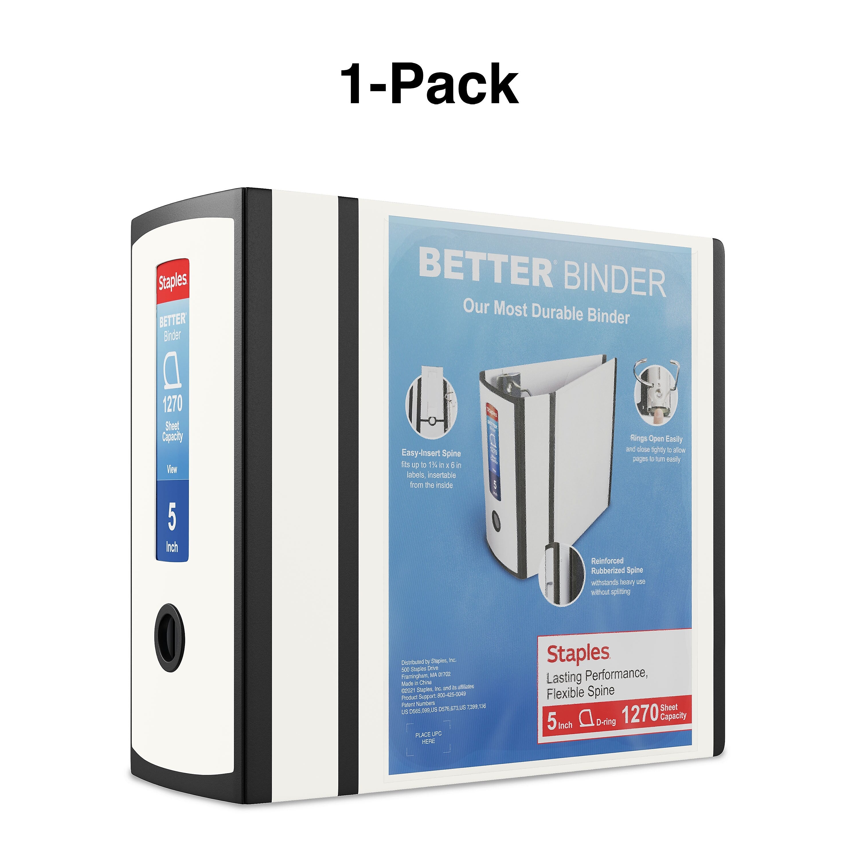 Staples 5" 3-Ring Better Binder, White