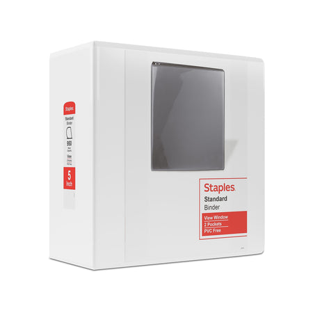 Staples 5" 3-Ring View Binder, D-Ring, White