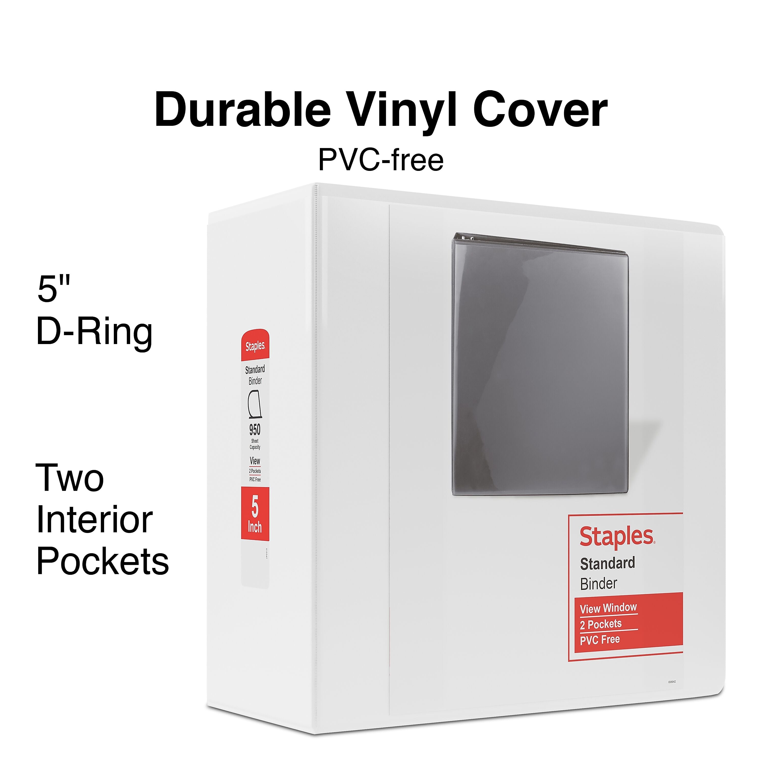 Staples 5" 3-Ring View Binder, D-Ring, White