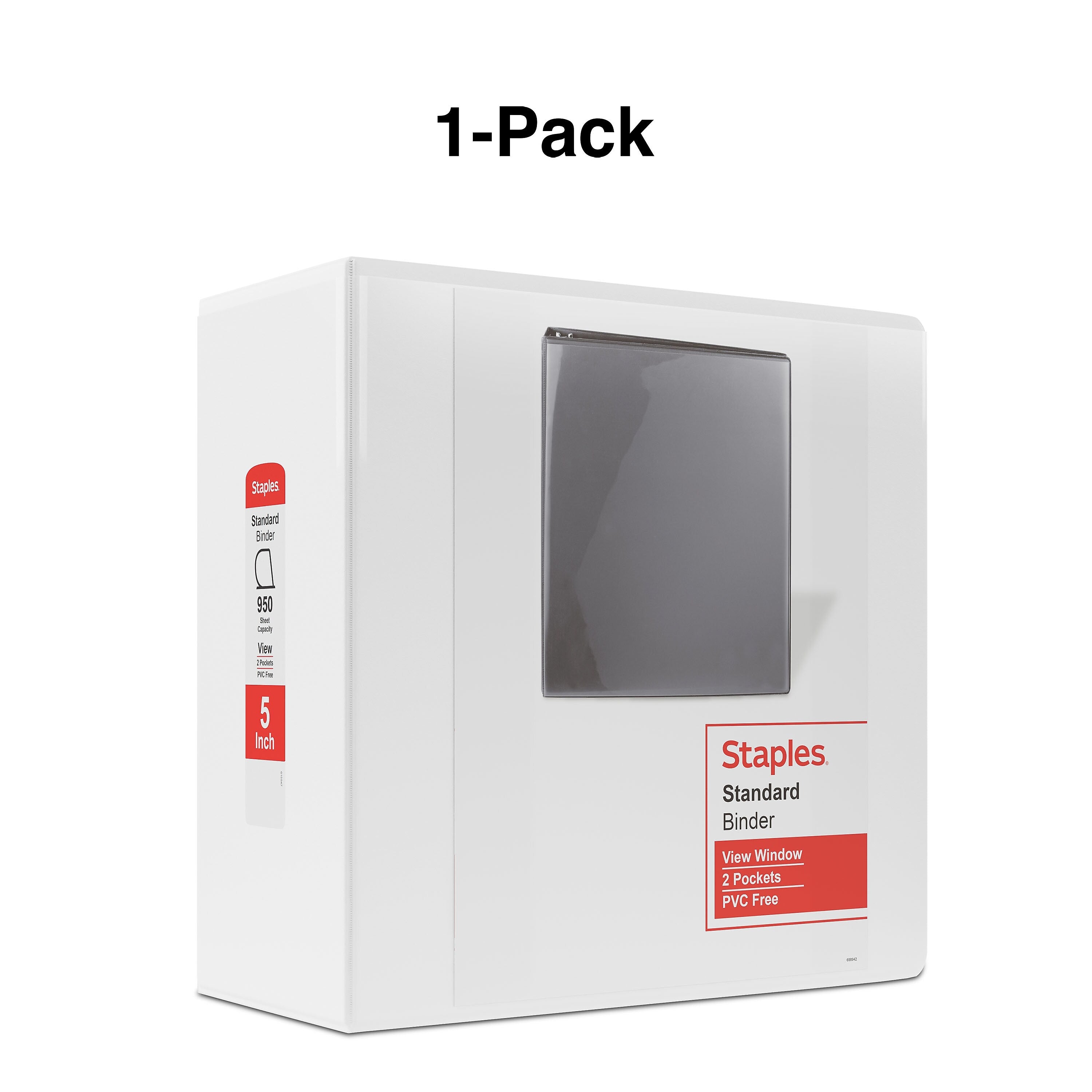 Staples 5" 3-Ring View Binder, D-Ring, White