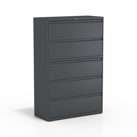 Staples 5-Drawer Lateral File Cabinet, Locking, Letter/Legal, Charcoal, 42"W