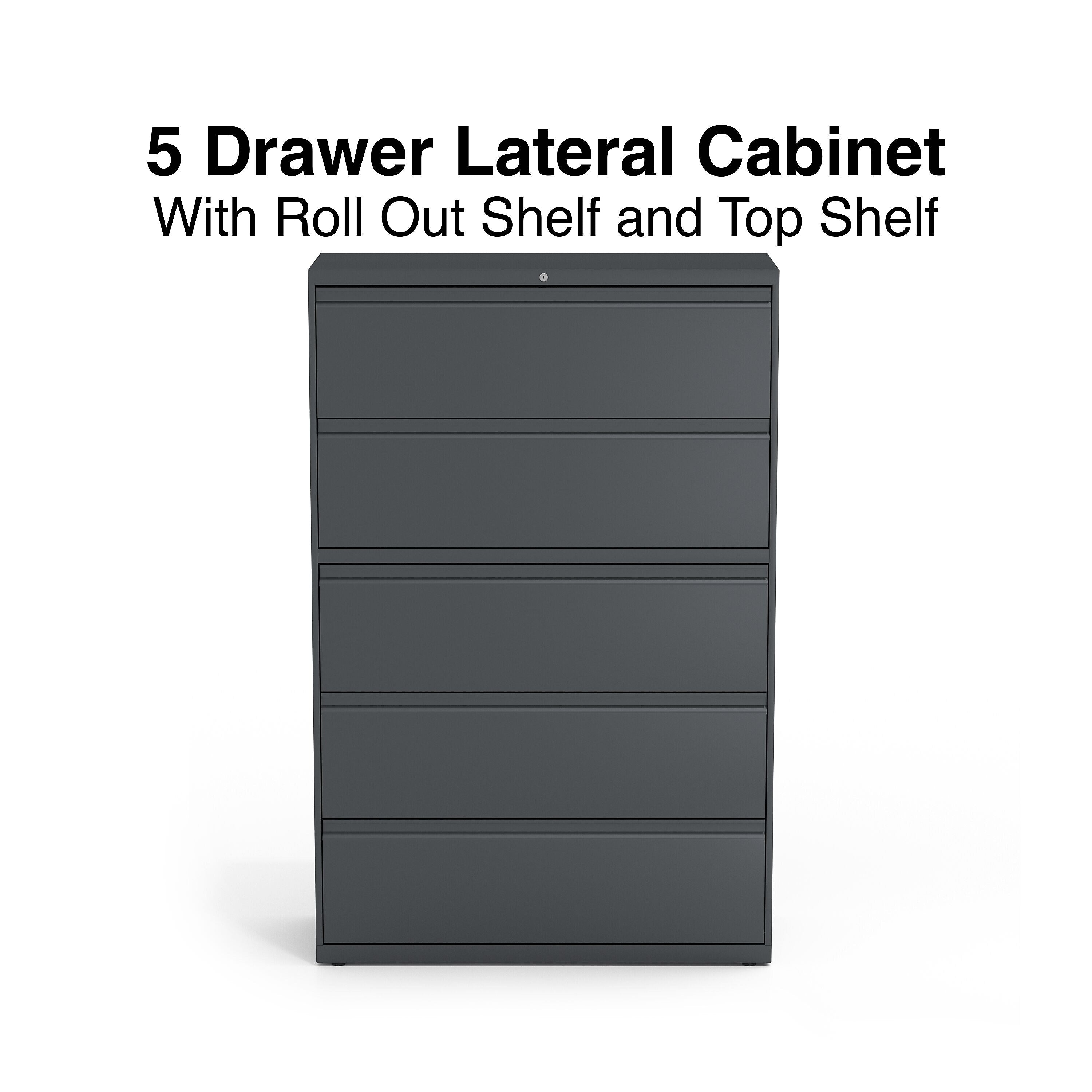 Staples 5-Drawer Lateral File Cabinet, Locking, Letter/Legal, Charcoal, 42"W