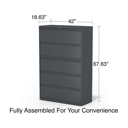 Staples 5-Drawer Lateral File Cabinet, Locking, Letter/Legal, Charcoal, 42"W