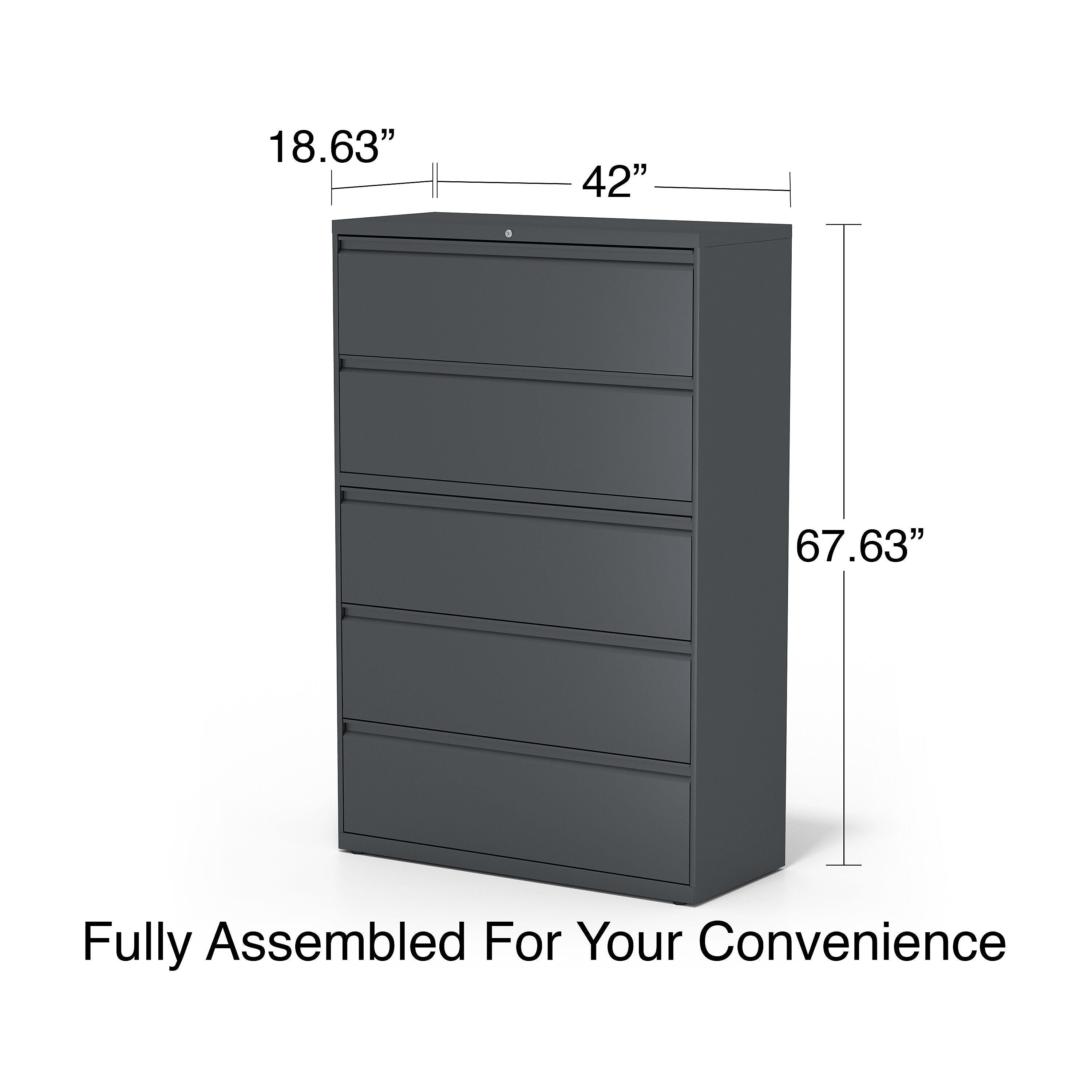 Staples 5-Drawer Lateral File Cabinet, Locking, Letter/Legal, Charcoal, 42