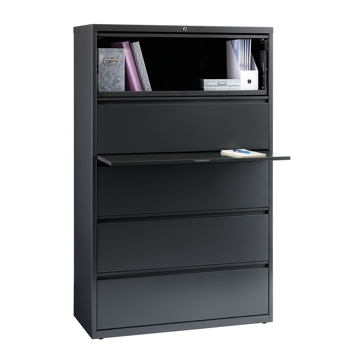 Staples 5-Drawer Lateral File Cabinet, Locking, Letter/Legal, Charcoal, 42"W