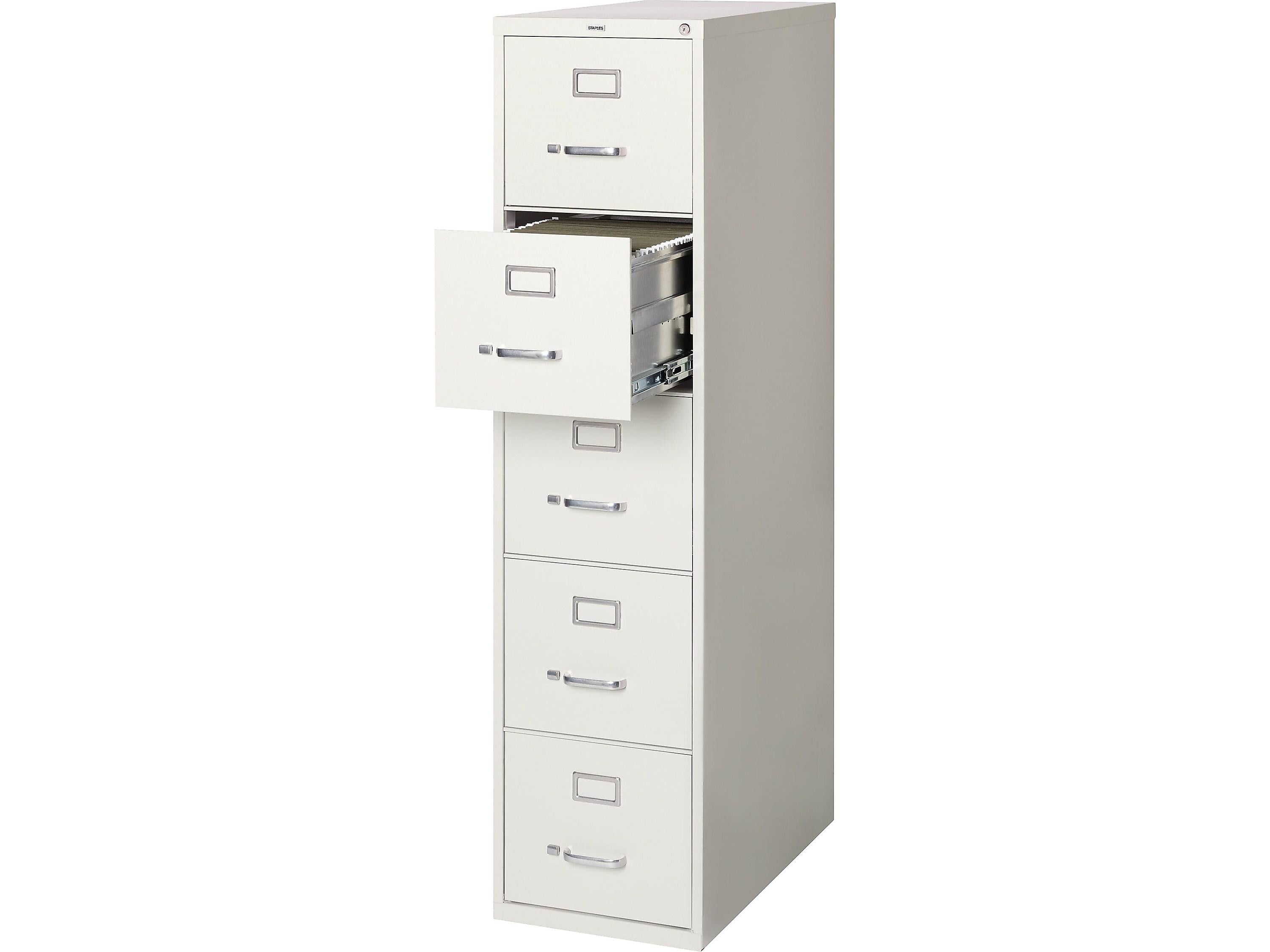 Staples 5 File Drawers Vertical File Cabinet, Locking, Gray, Letter, 26.5