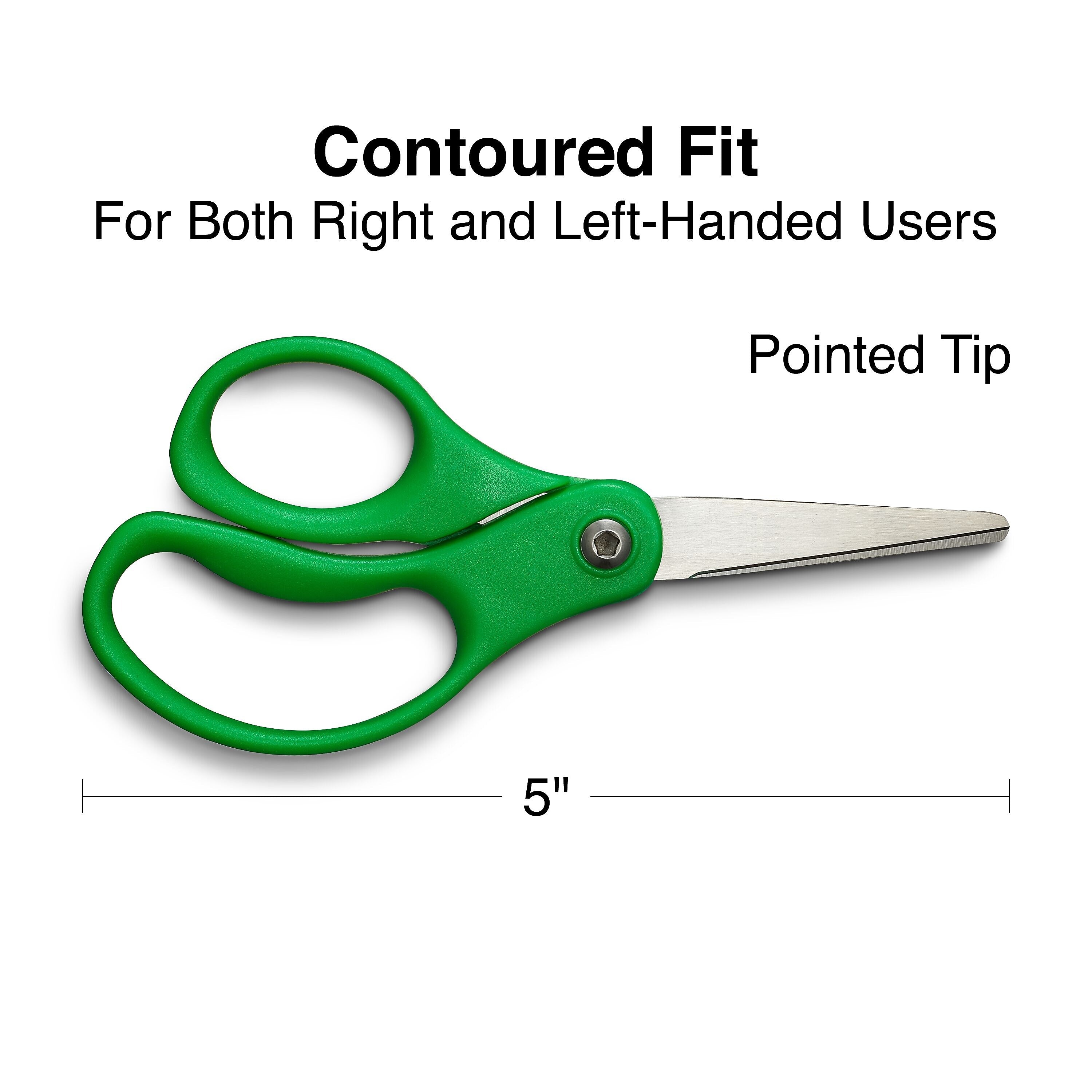 Staples 5" Kids Pointed Tip Stainless Steel Scissors, Straight Handle, Right & Left Handed, 2/Pack