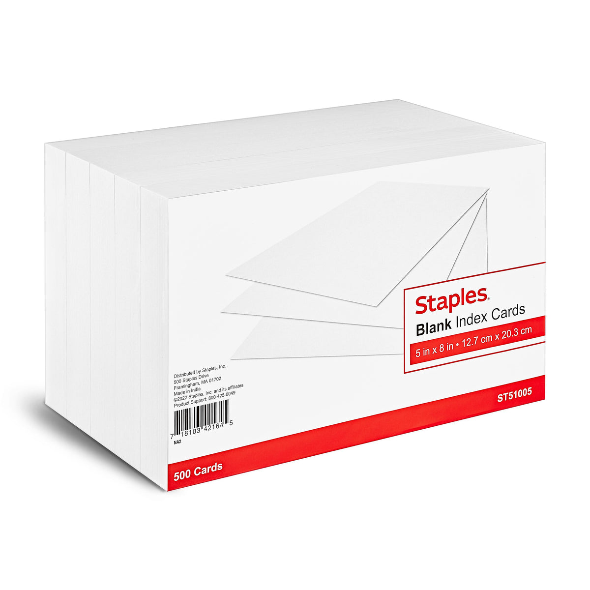 Staples 5" x 8" Index Cards, Blank, White, 500/Pack