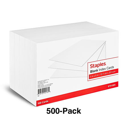 Staples 5" x 8" Index Cards, Blank, White, 500/Pack