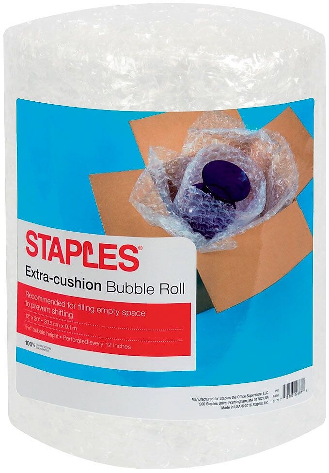 Staples 5/16" Bubble Roll, 12"W x 30'L