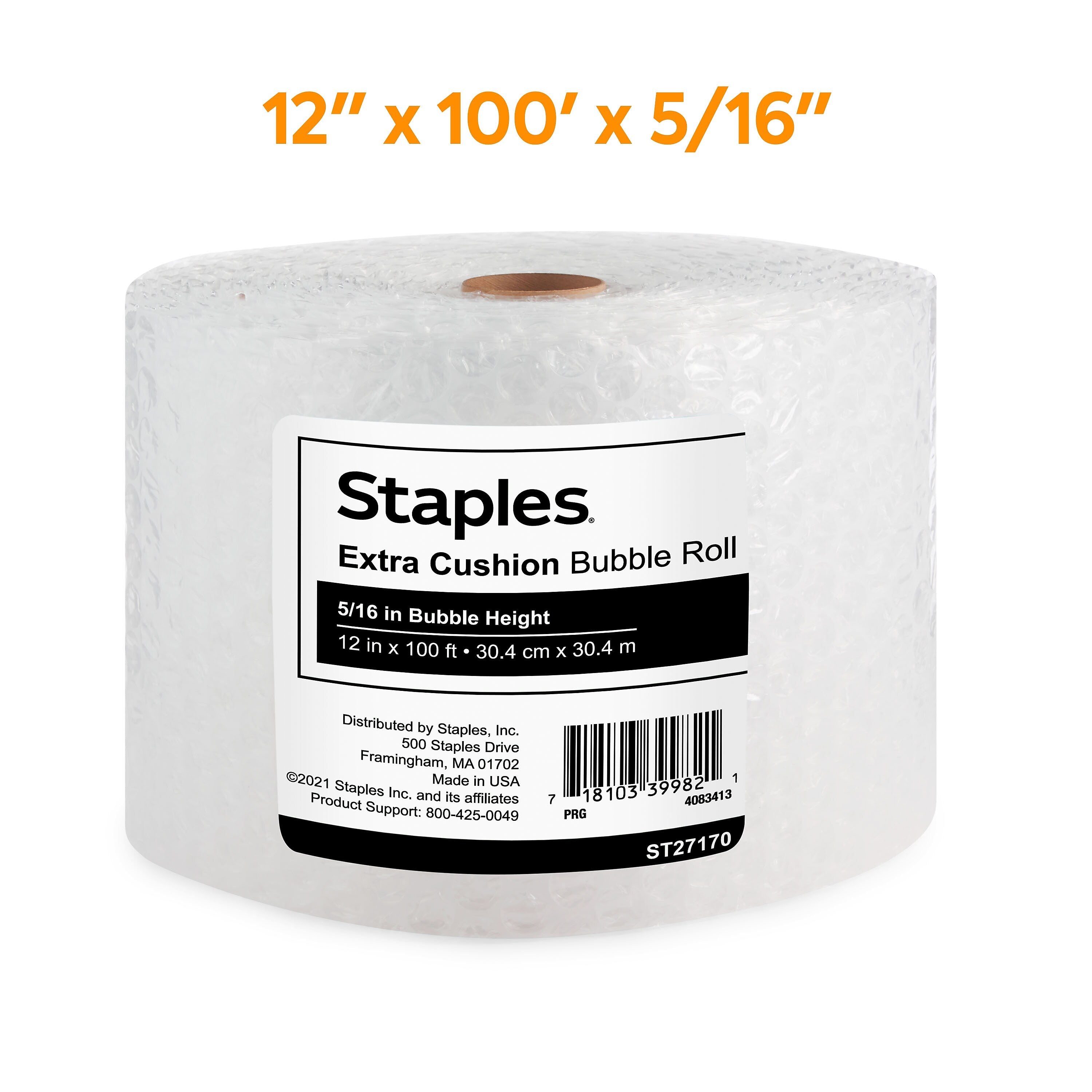 Staples® 5/16" Bubble Roll, UPSable, 12" x 100'