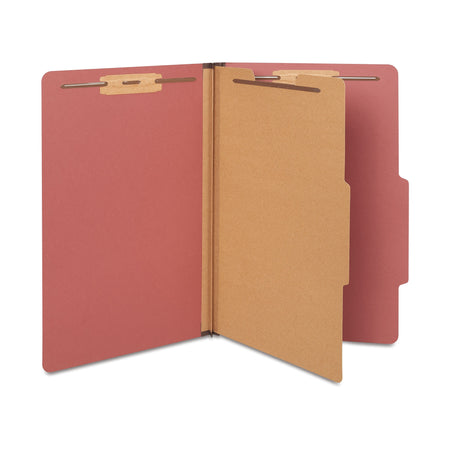 Staples 60% Recycled Pressboard Classification Folder, 1-Divider, 1.75" Expansion, Legal Size, Brick Red, 20/Box