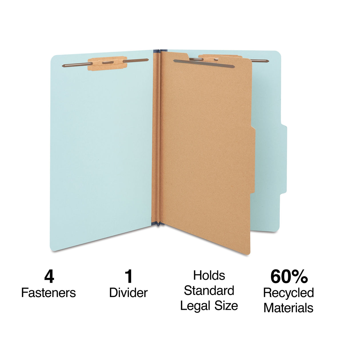 Staples 60% Recycled Pressboard Classification Folder, 1-Divider, 1.75" Expansion, Legal Size, Light Blue, 20/Box