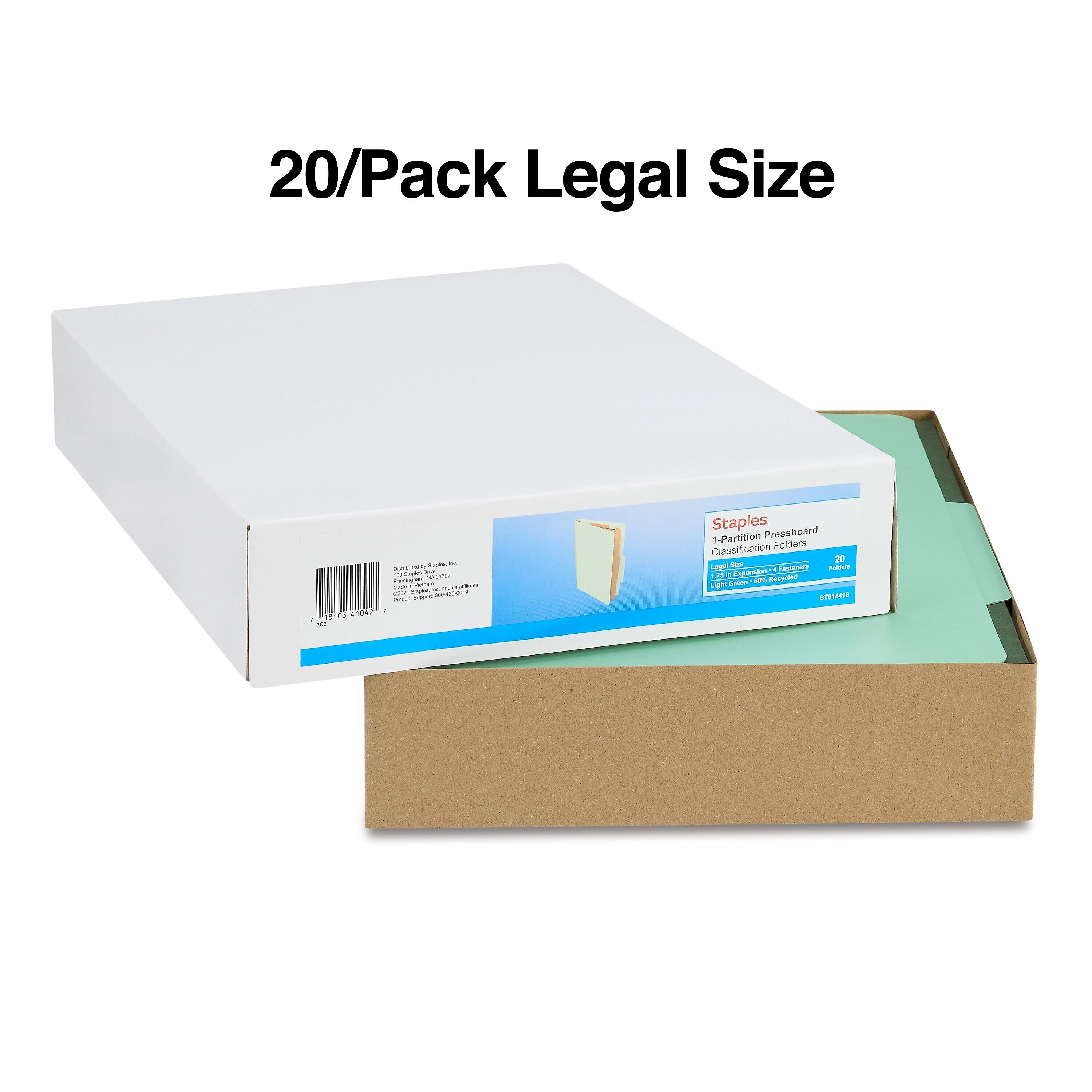 Staples 60% Recycled Pressboard Classification Folder, 1-Divider, 1.75