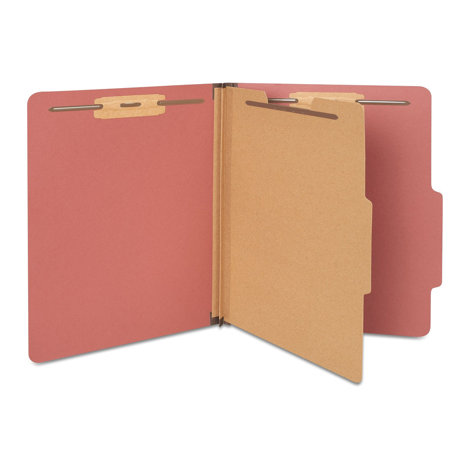 Staples 60% Recycled Pressboard Classification Folder, 1-Divider, 1.75" Expansion, Letter Size, Brick Red, 20/Box