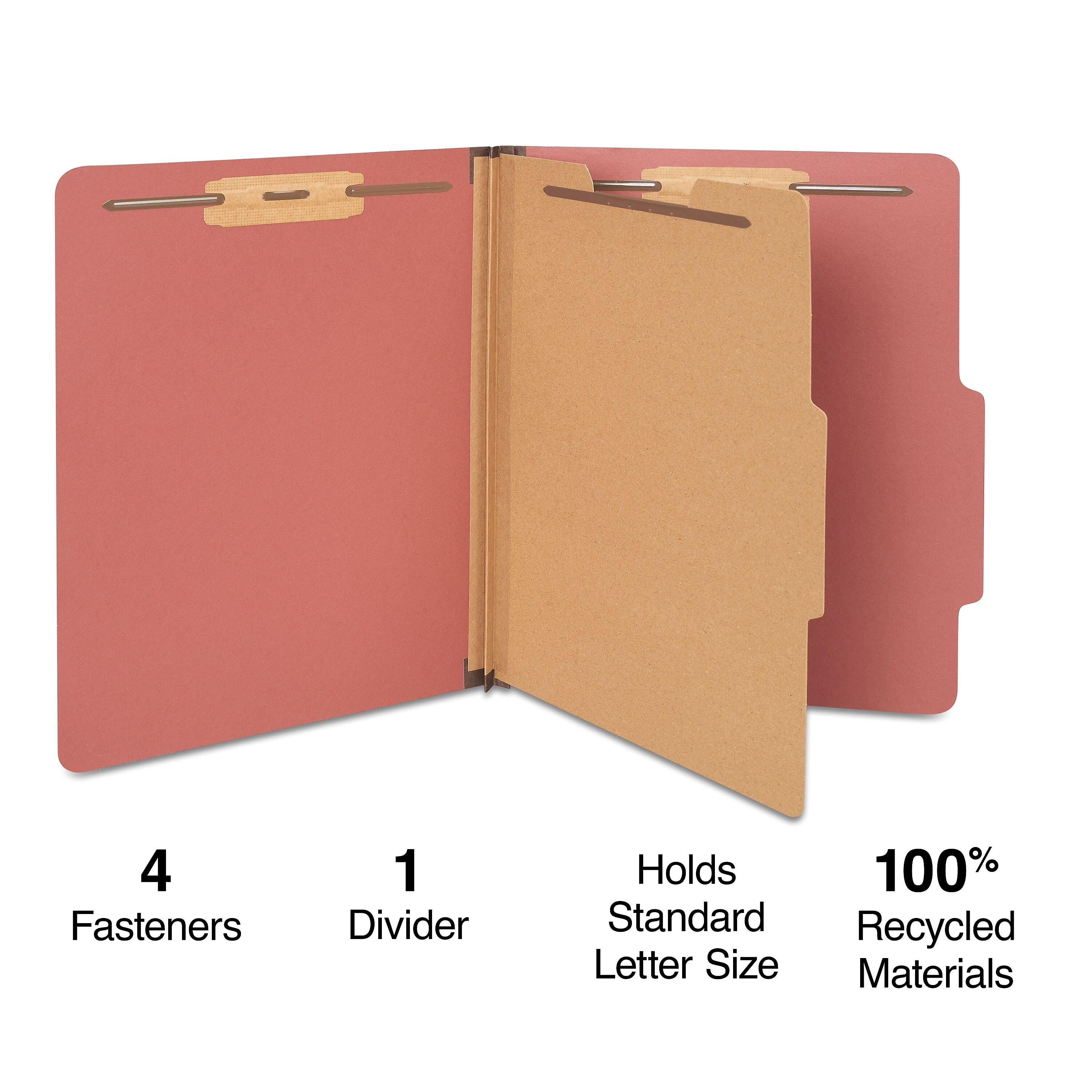 Staples 60% Recycled Pressboard Classification Folder, 1-Divider, 1.75" Expansion, Letter Size, Brick Red, 20/Box