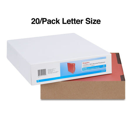 Staples 60% Recycled Pressboard Classification Folder, 1-Divider, 1.75" Expansion, Letter Size, Brick Red, 20/Box