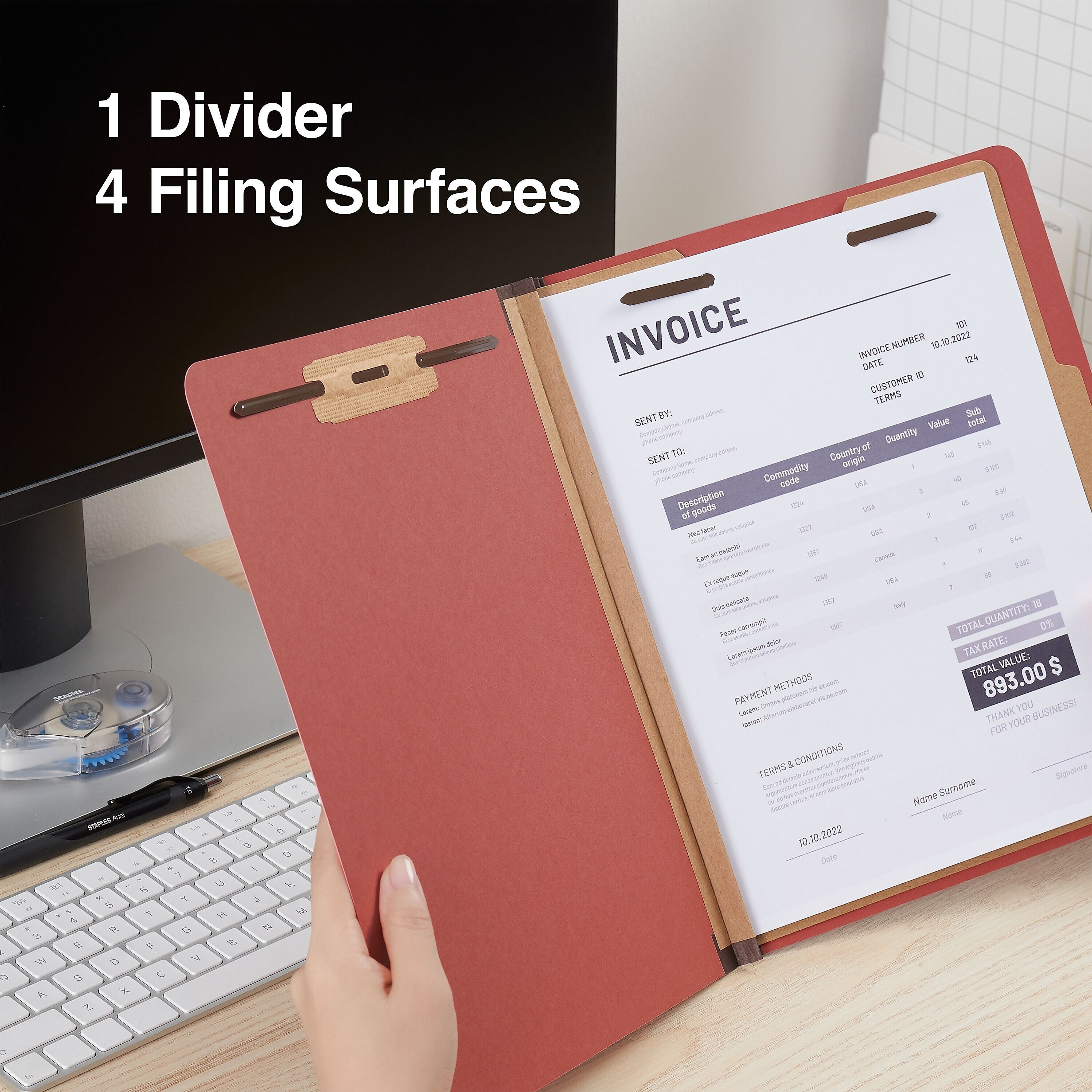 Staples 60% Recycled Pressboard Classification Folder, 1-Divider, 1.75