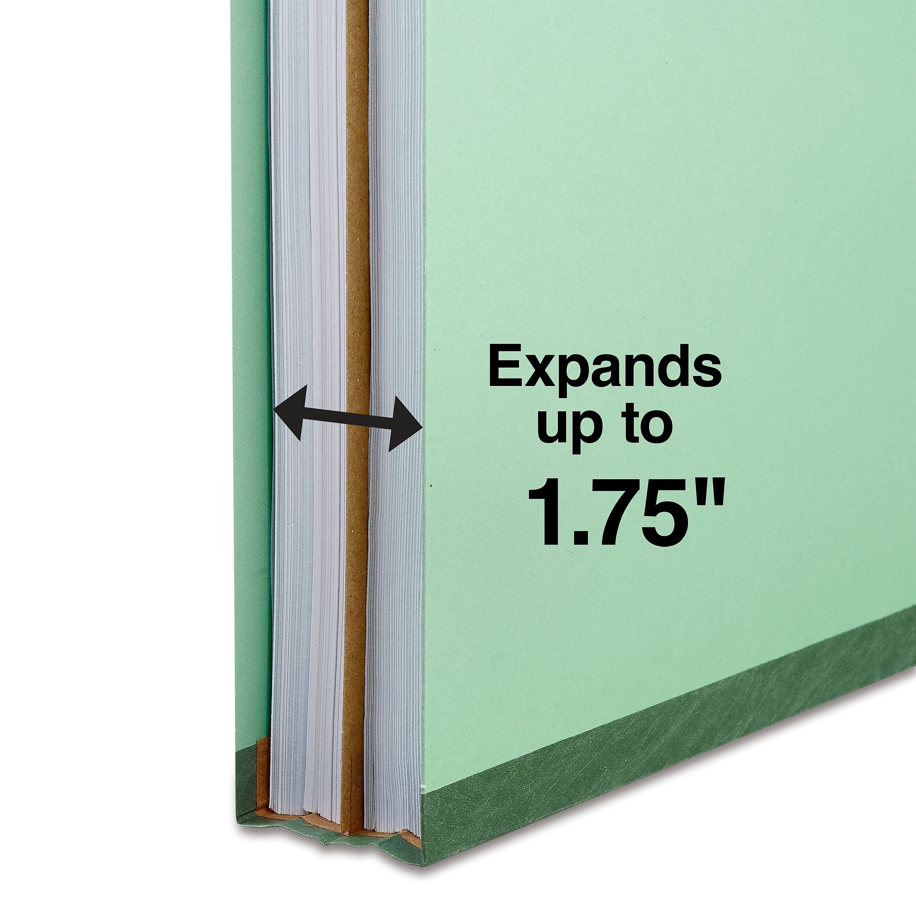 Staples 60% Recycled Pressboard Classification Folder, 1-Divider, 1.75" Expansion, Letter Size, Light Green, 20/Box