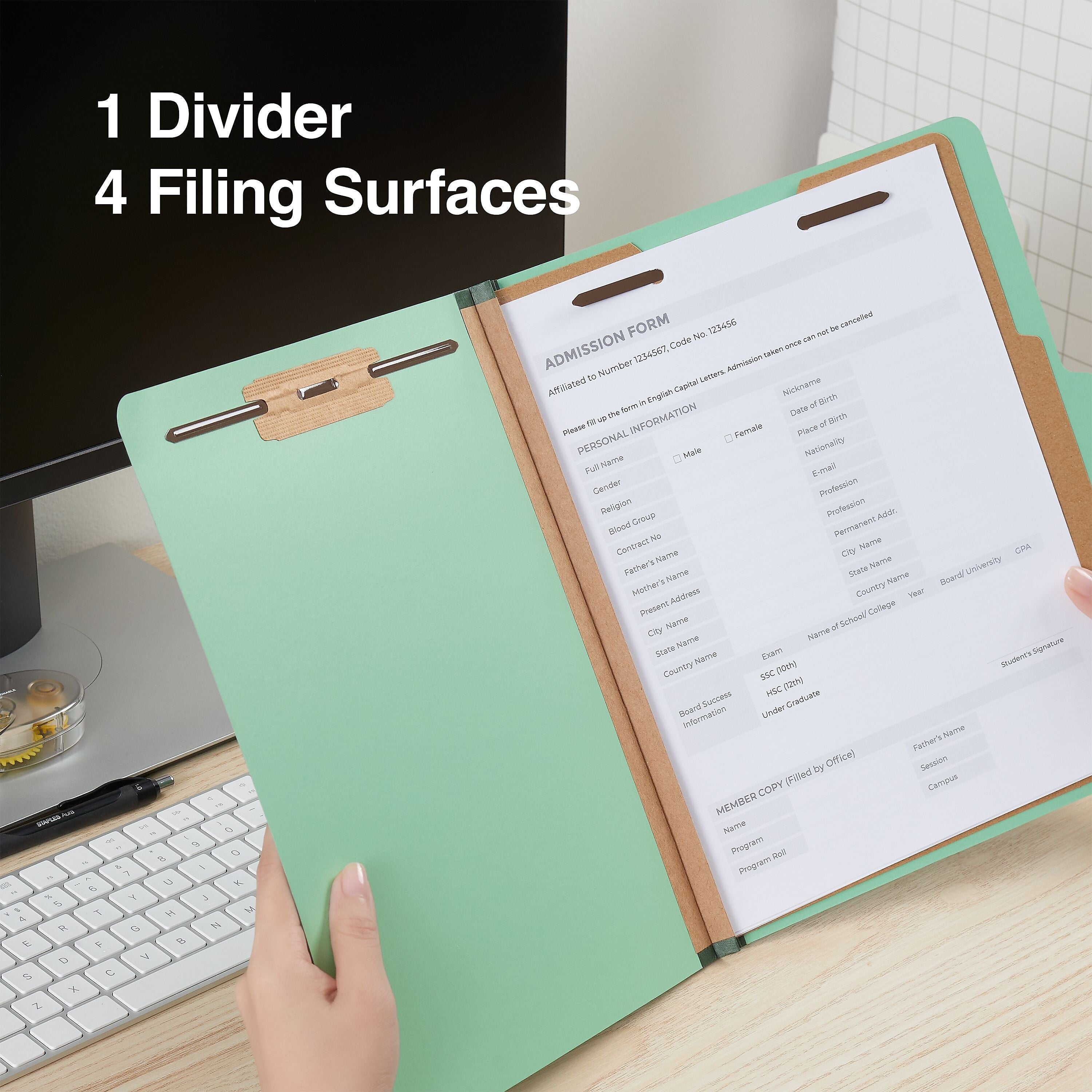 Staples 60% Recycled Pressboard Classification Folder, 1-Divider, 1.75