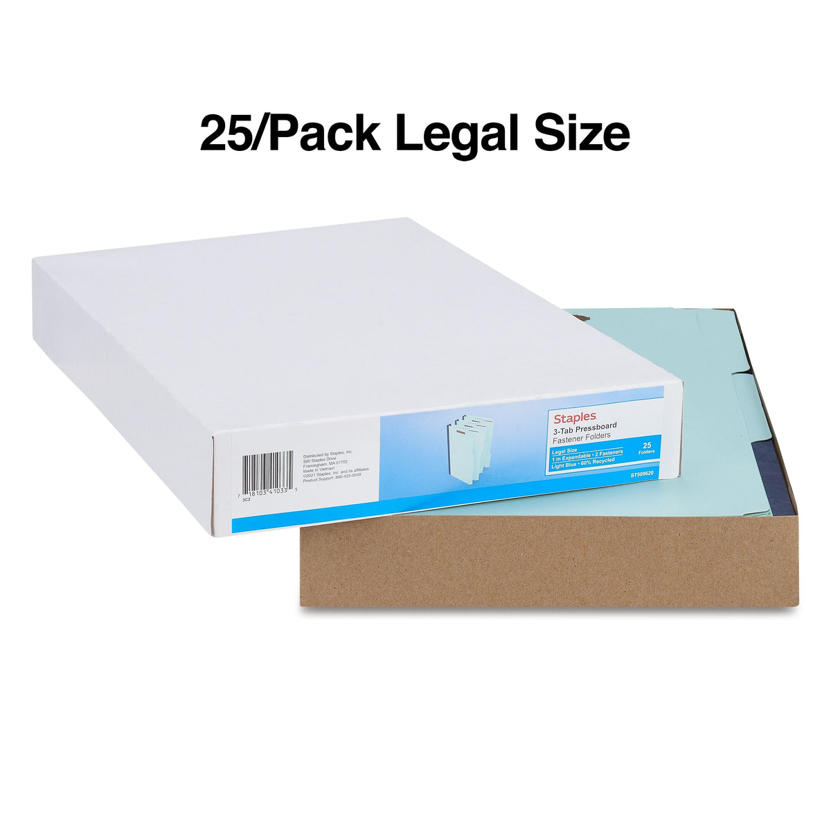 Staples® 60% Recycled Pressboard Classification Folder, 1" Expansion, Legal Size, Blue, 25/Box