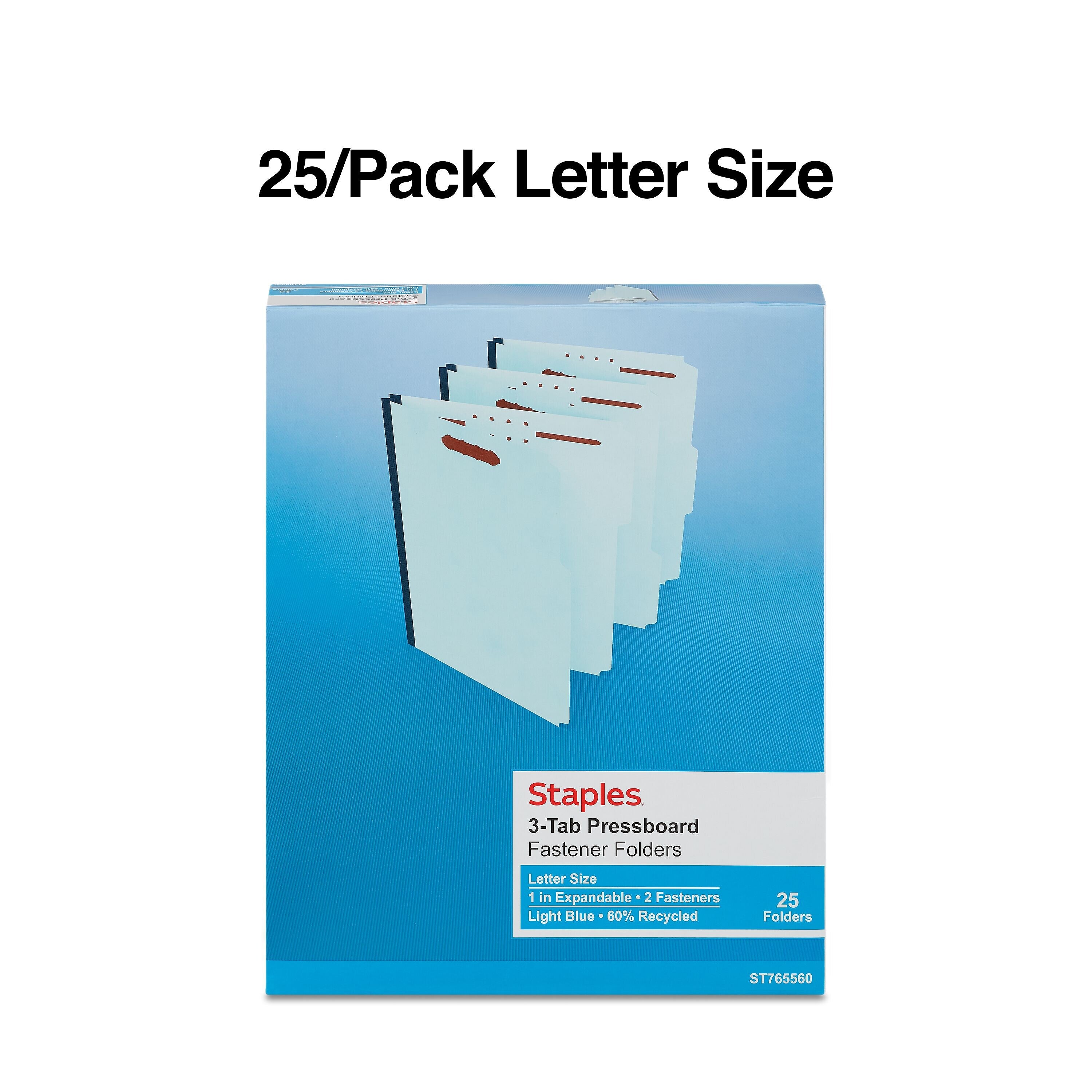 Staples® 60% Recycled Pressboard Classification Folder, 1" Expansion, Letter Size, Light Blue, 25/Box