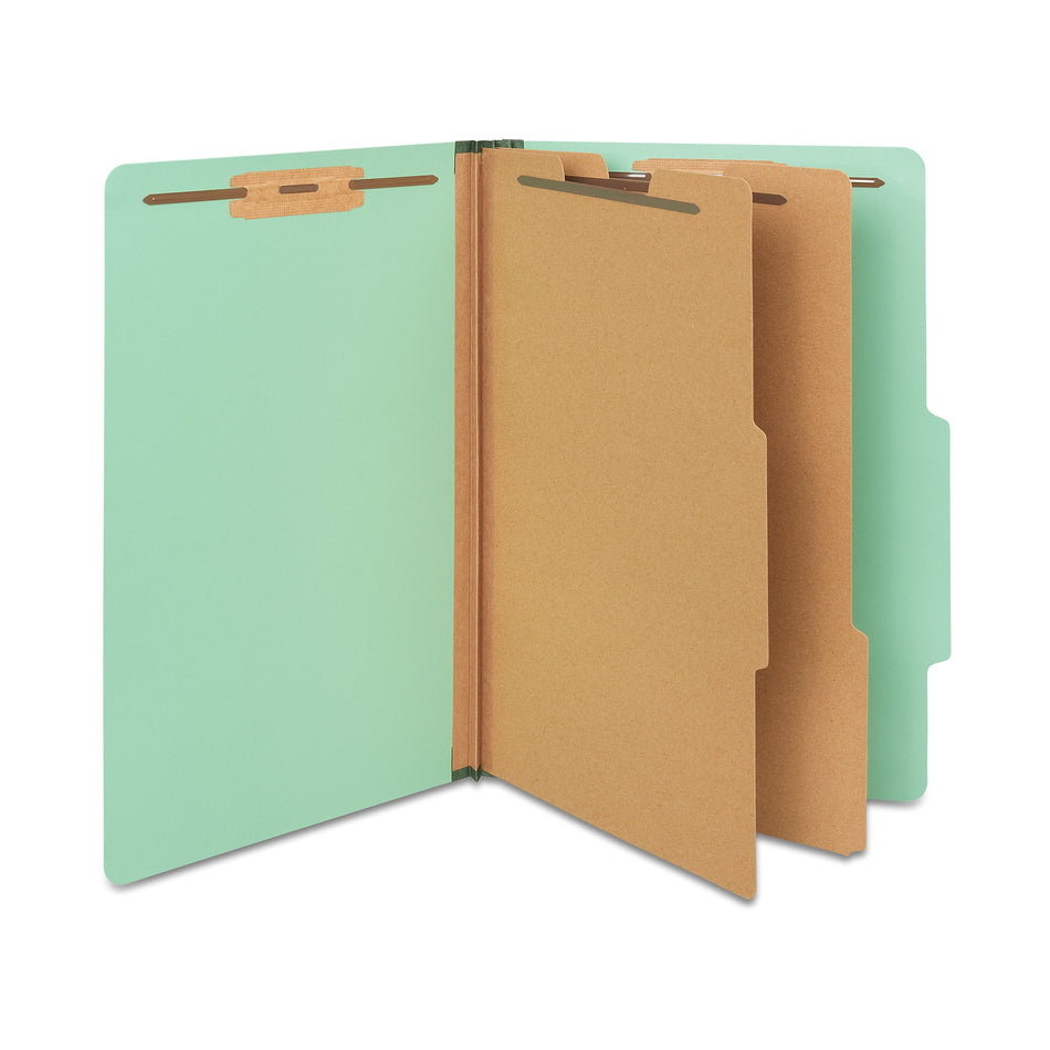 Staples® 60% Recycled Pressboard Classification Folder, 2-Dividers, 2 1/2" Expansion, Legal Size, Green, 20/Box