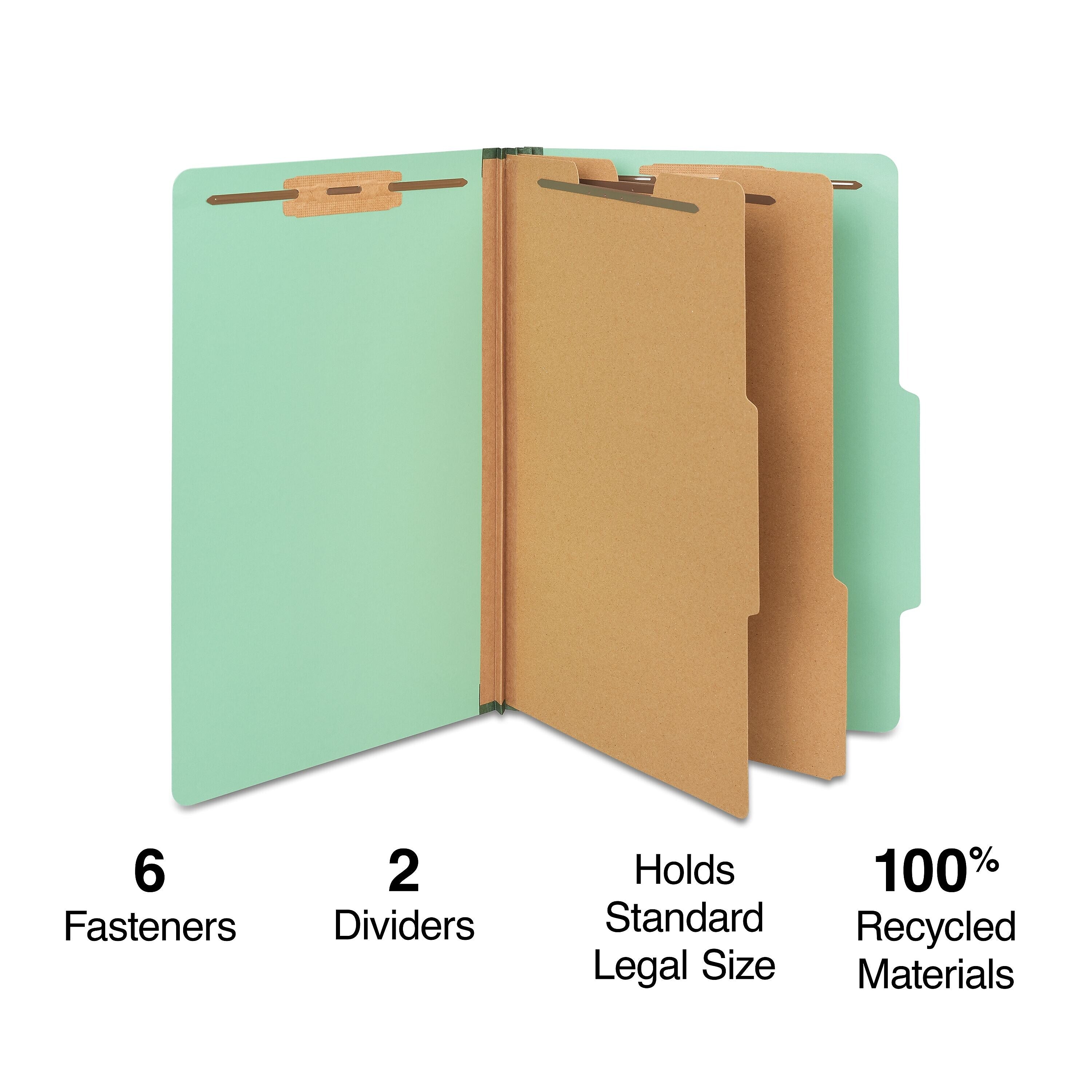 Staples® 60% Recycled Pressboard Classification Folder, 2-Dividers, 2 1/2" Expansion, Legal Size, Green, 20/Box