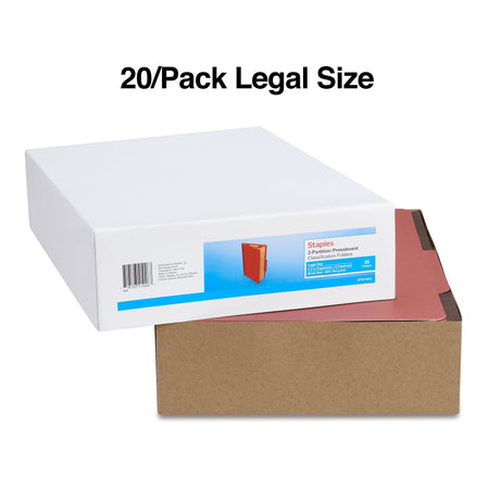 Staples 60% Recycled Pressboard Classification Folder, 2-Dividers, 2.5" Expansion, Legal Size, Brick Red, 20/Box