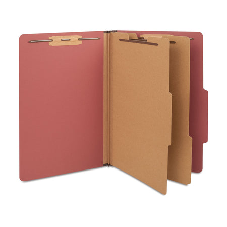 Staples 60% Recycled Pressboard Classification Folder, 2-Dividers, 2.5" Expansion, Legal Size, Red, 10/Box