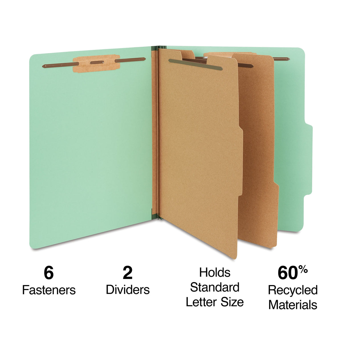 Staples 60% Recycled Pressboard Classification Folder, 2-Dividers, 2.5" Expansion, Letter Size, Light Green, 20/Box