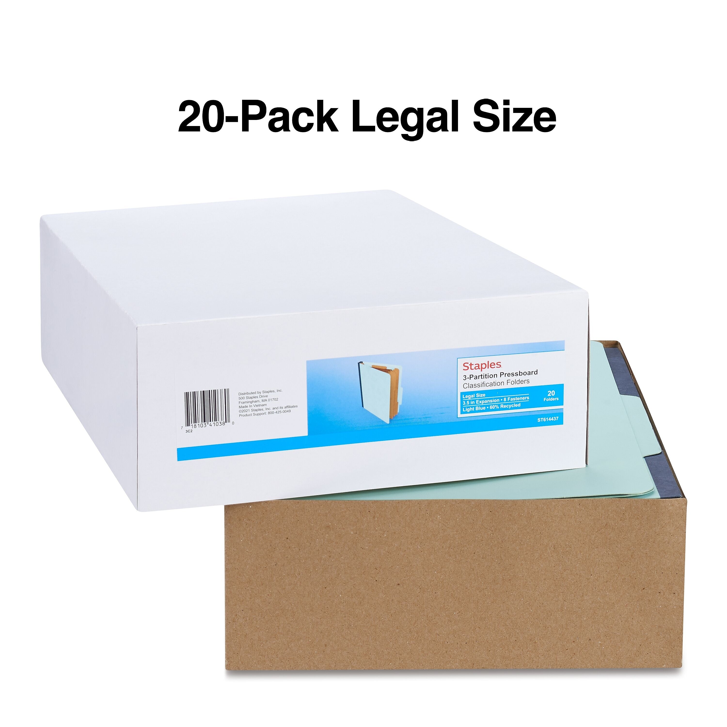 Staples® 60% Recycled Pressboard Classification Folder, 3-Dividers, 3 1/2