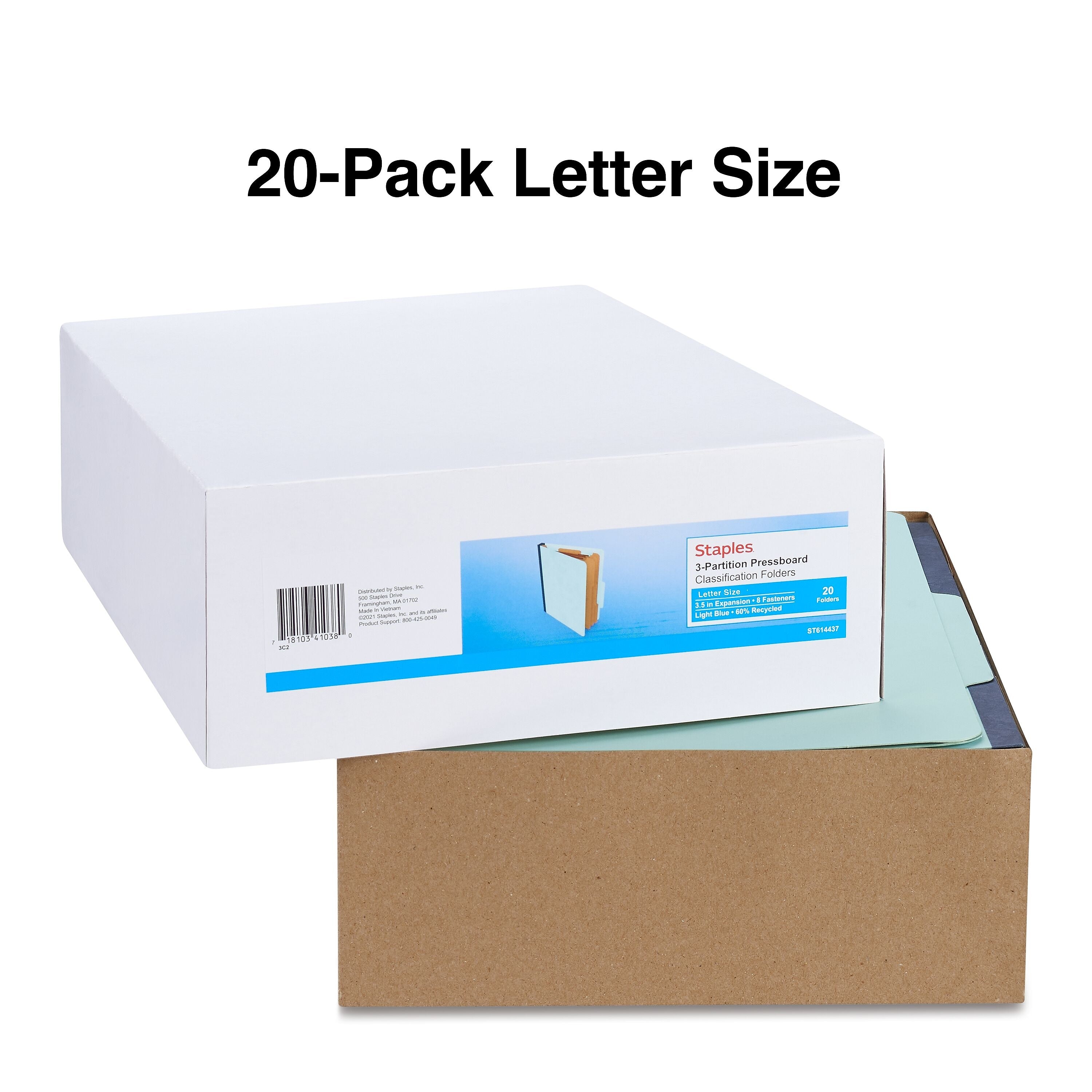 Staples® 60% Recycled Pressboard Classification Folder, 3-Dividers, 3 1/2
