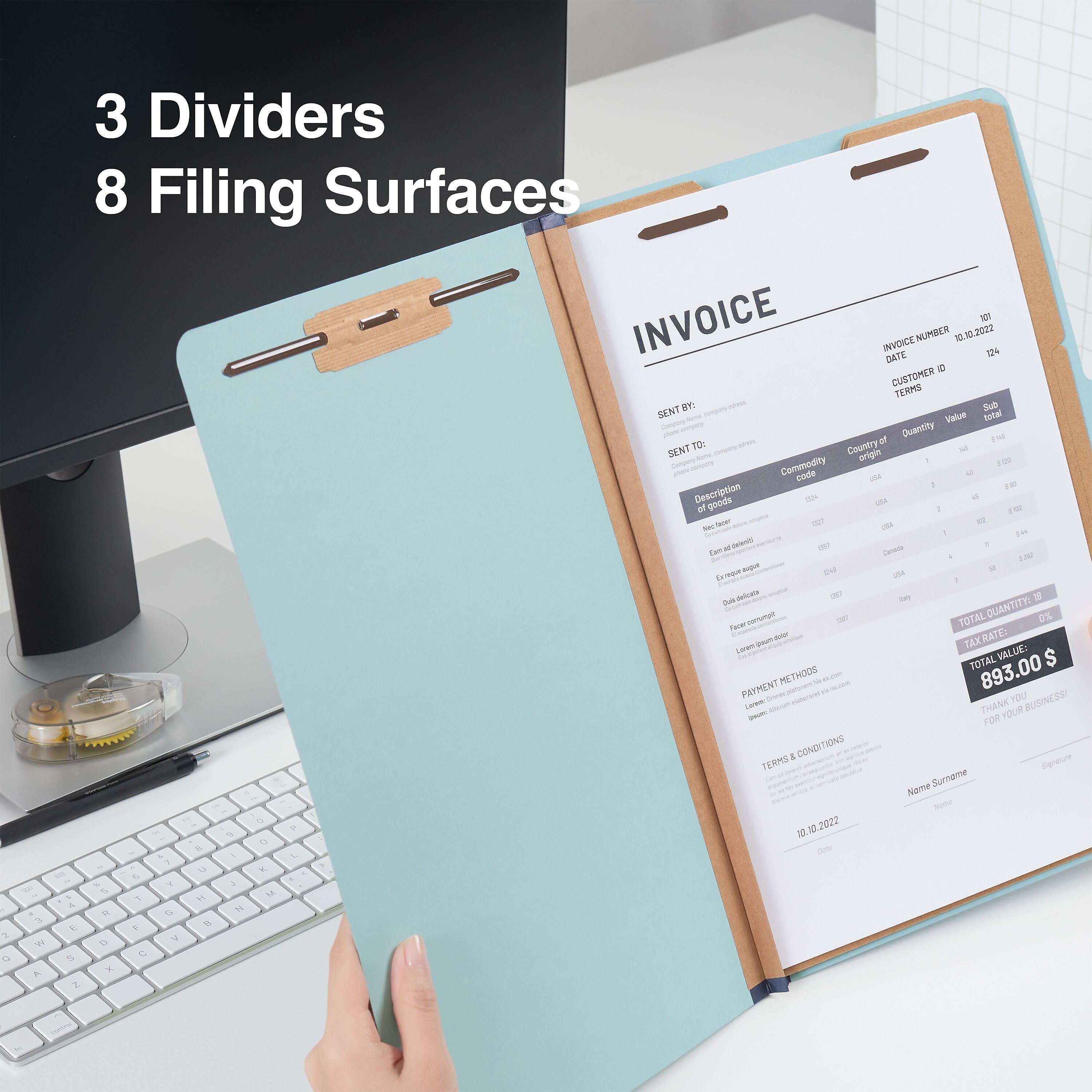 Staples® 60% Recycled Pressboard Classification Folder, 3-Dividers, 3 1/2