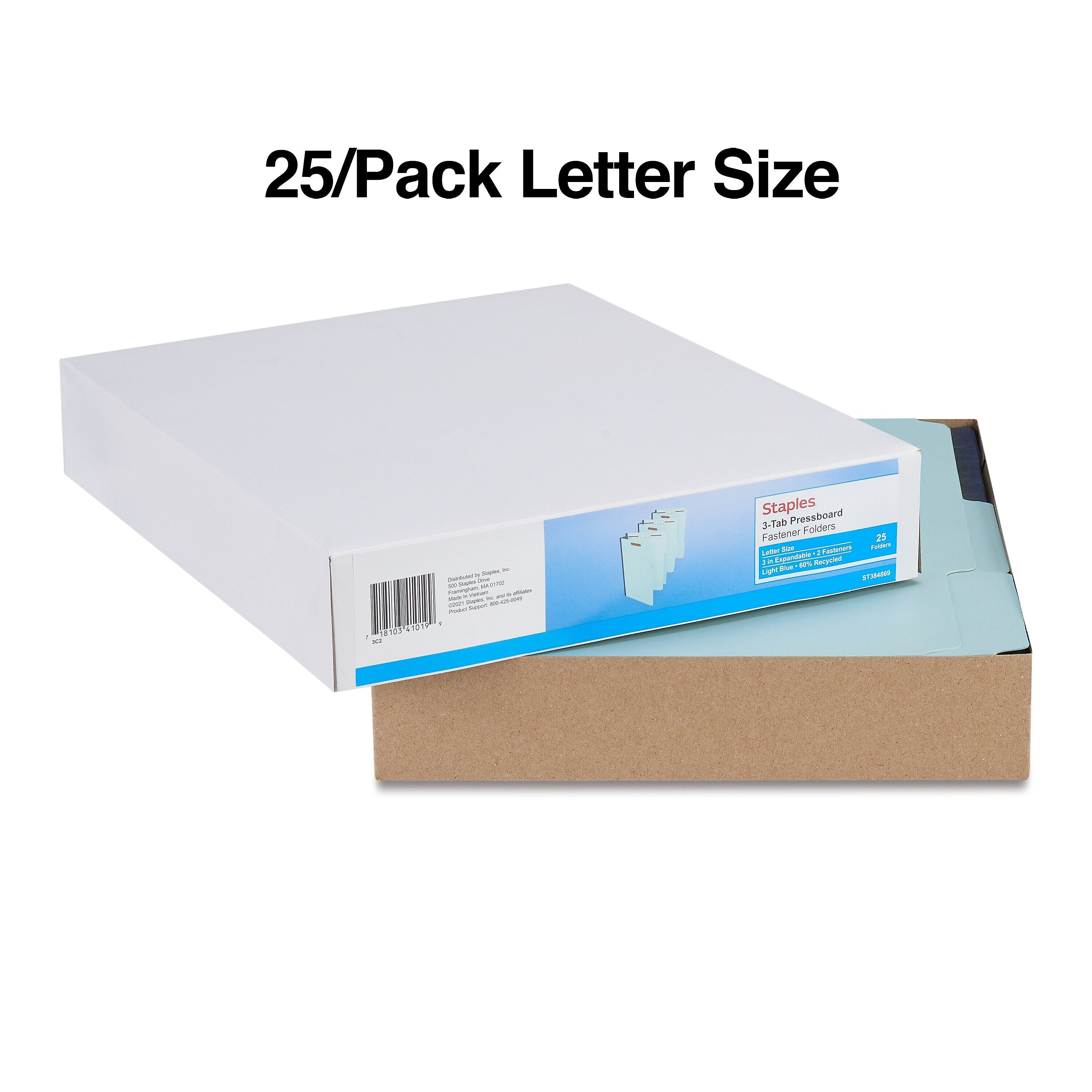 Staples® 60% Recycled Pressboard Classification Folder, 3" Expansion, Letter Size, Light Blue, 25/Box