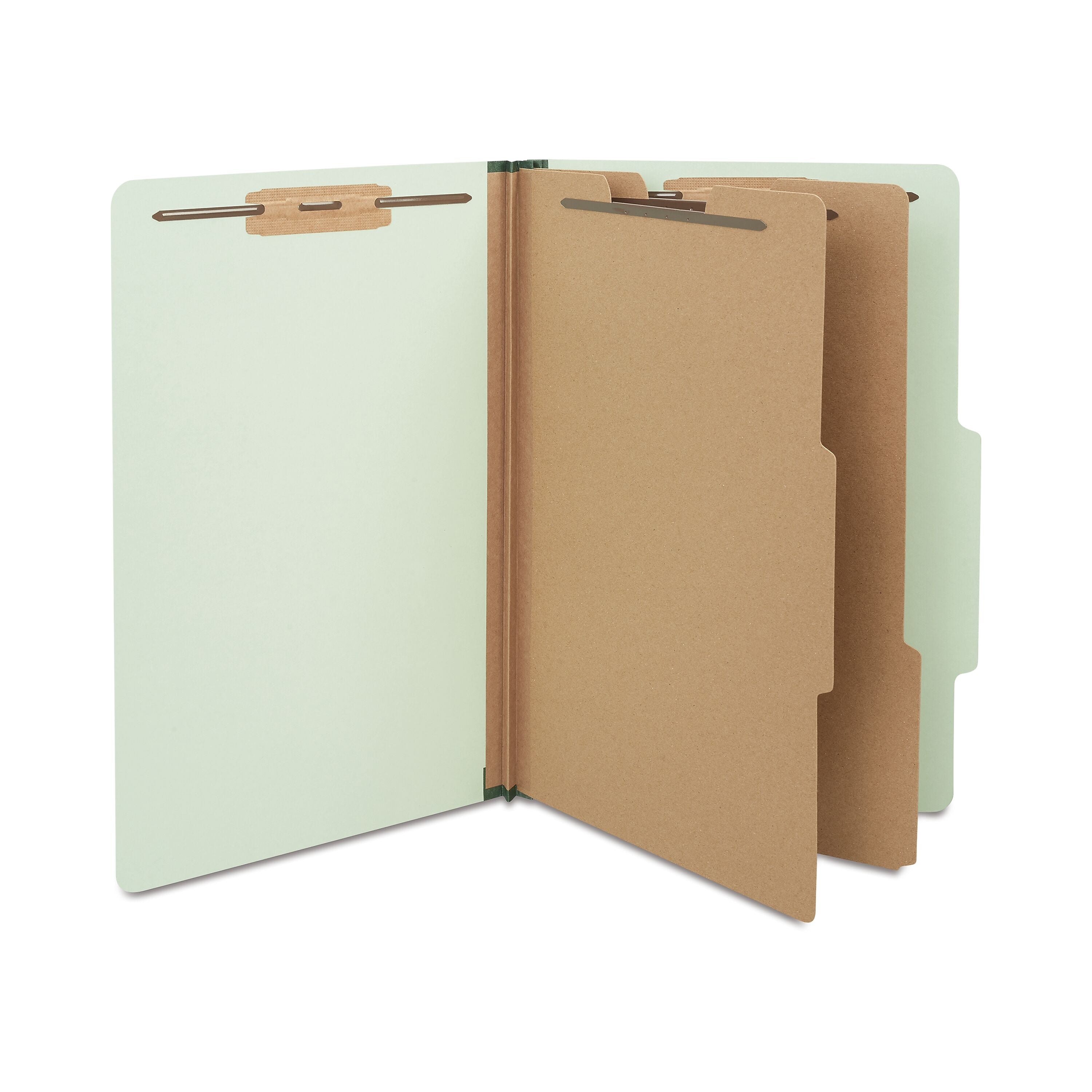 Staples® 60% Recycled Top Tab Pressboard Classification Folders, 2/5 Cut Tab, 2 Partitions, 10/Box