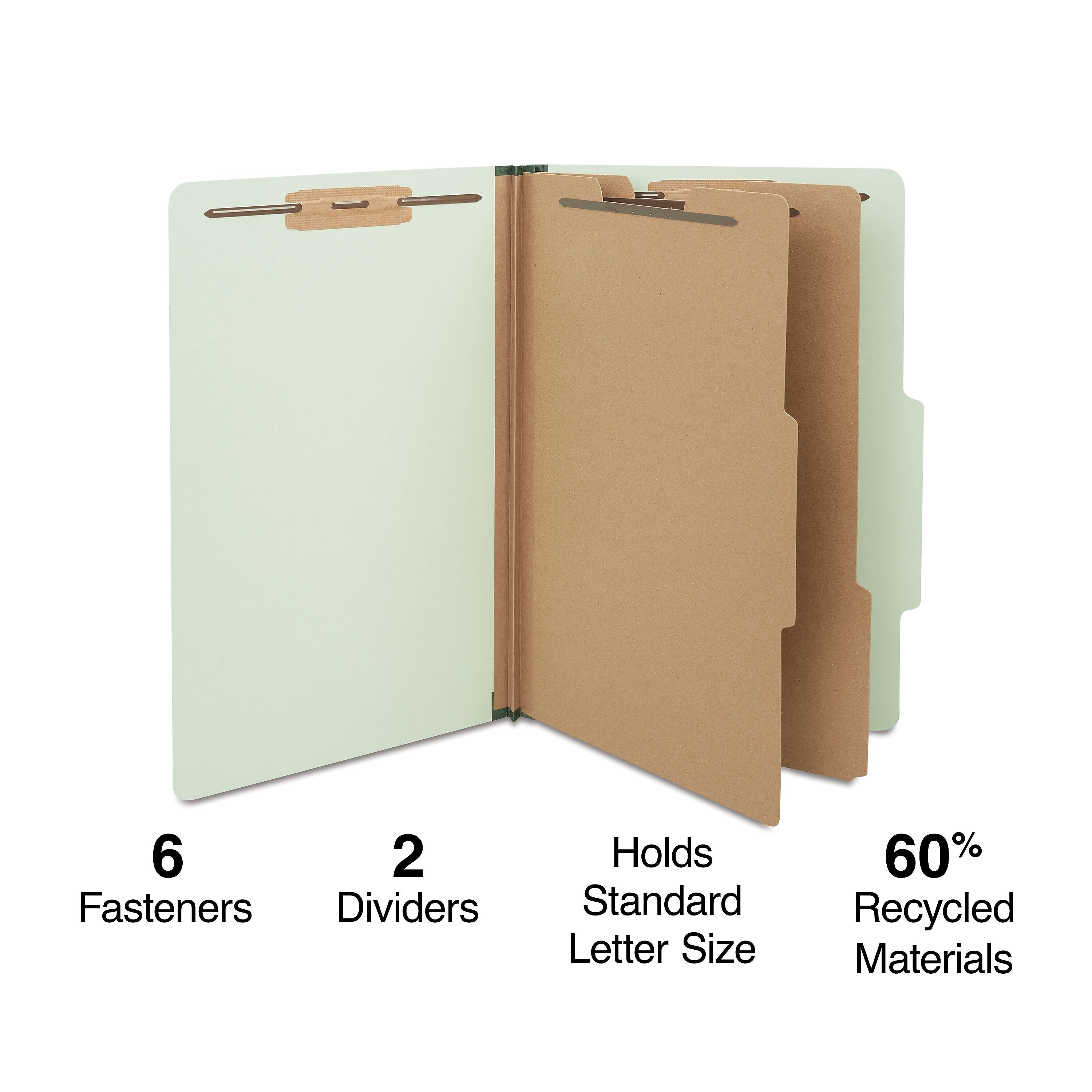 Staples® 60% Recycled Top Tab Pressboard Classification Folders, 2/5 Cut Tab, 2 Partitions, 10/Box