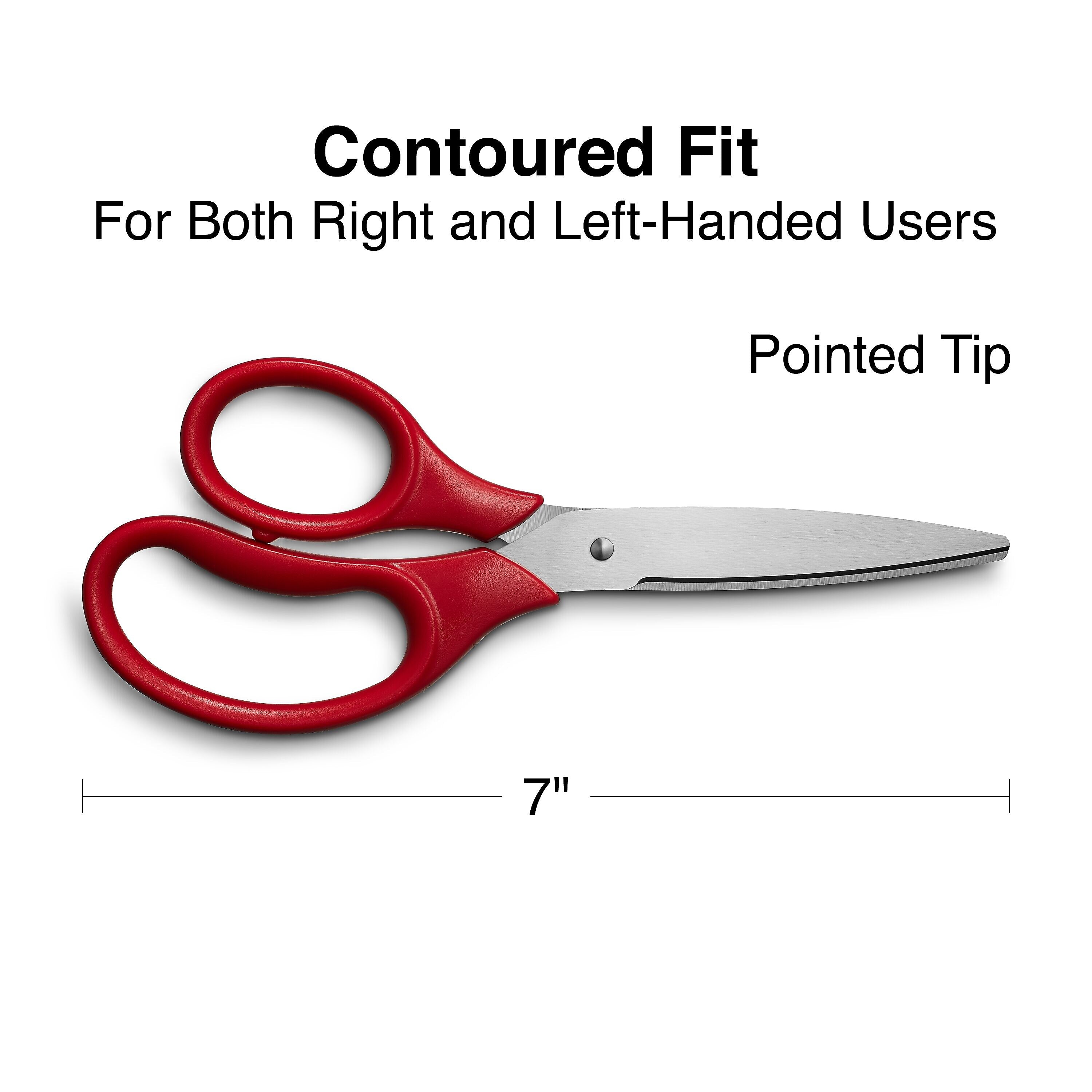 Staples 7" Kids Pointed Tip Stainless Steel Scissors, Straight Handle, Right & Left Handed