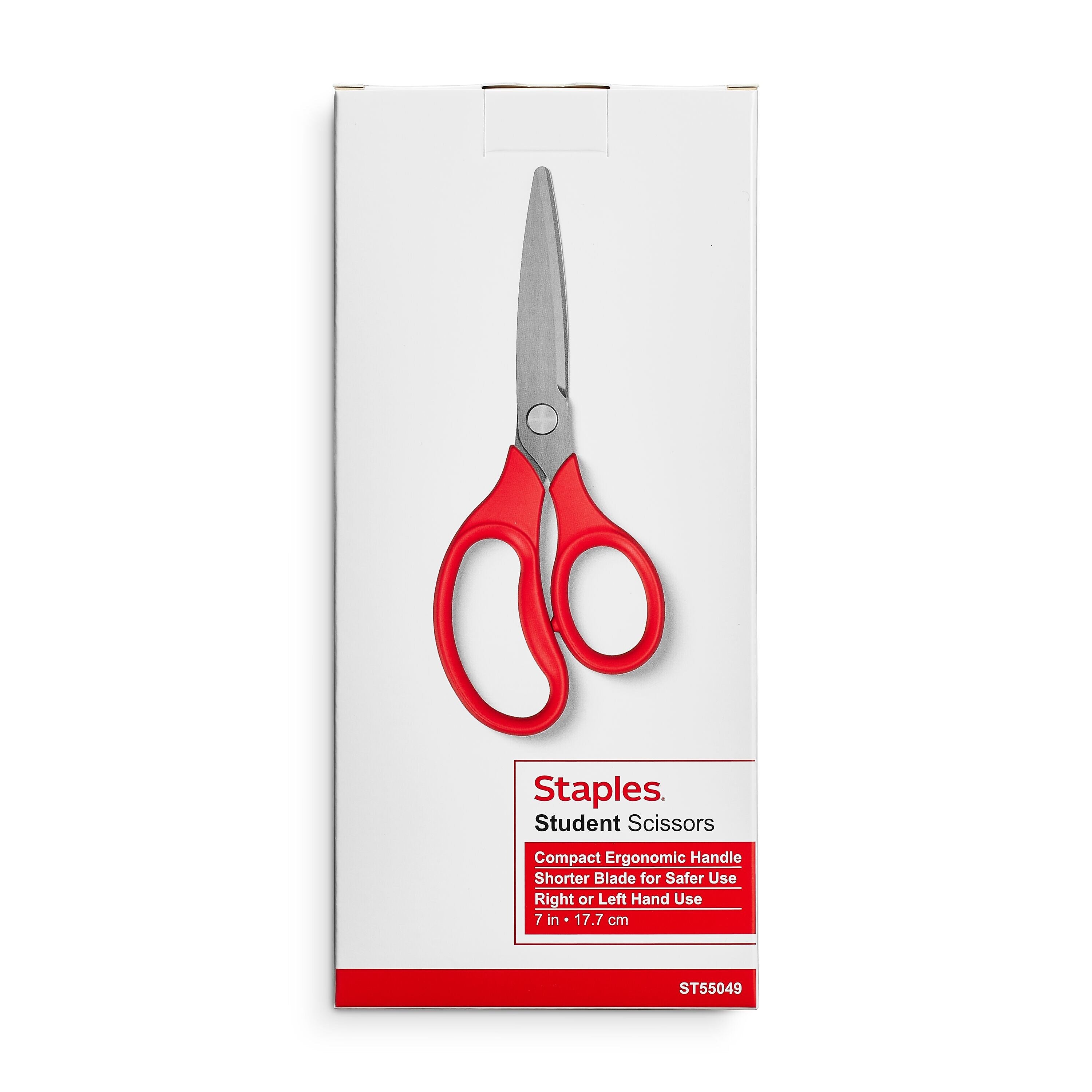 Staples 7" Kids Pointed Tip Stainless Steel Scissors, Straight Handle, Right & Left Handed