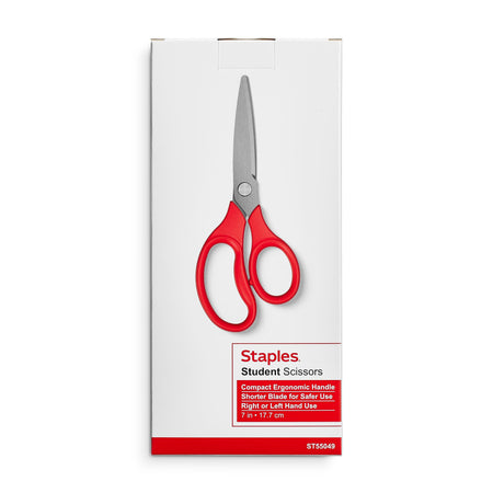 Staples 7" Kids Pointed Tip Stainless Steel Scissors, Straight Handle, Right & Left Handed